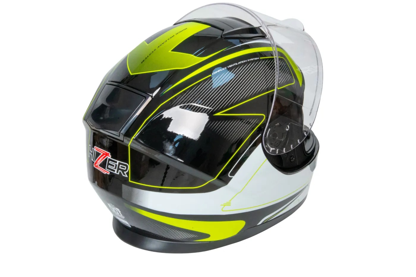 Шлем мото интеграл HIZER B566 №1 (M)  black/white/yellow (2 визора) 