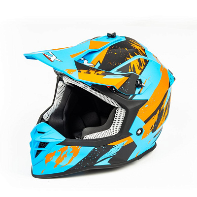 Шлем мото кроссовый GTX 633 №2 (M) BLUE/ORANGE BLACK