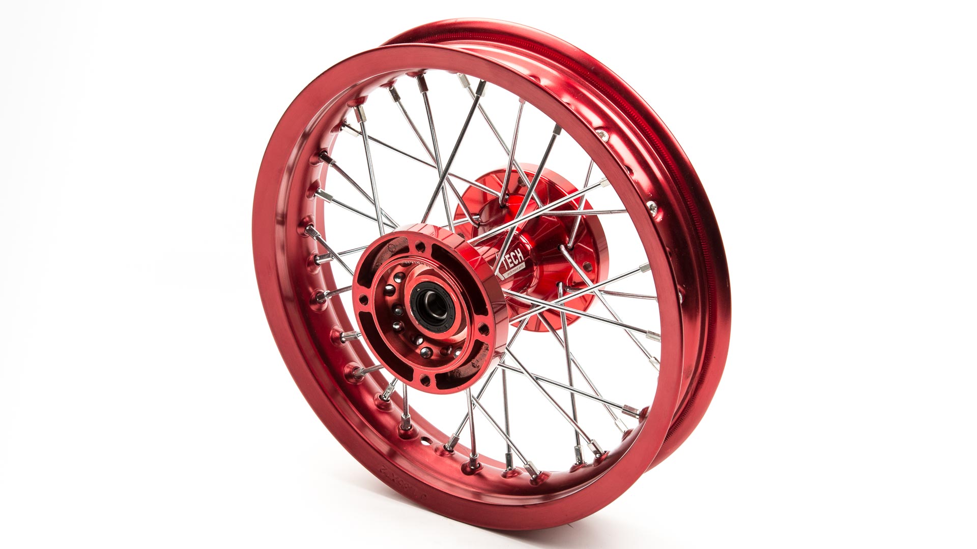 Обод задний 12" (1,85-R12 d=15mm) CNC ступица, алюминий/красный X-TECH (4х100х76/4х92х76 дск/звзд)