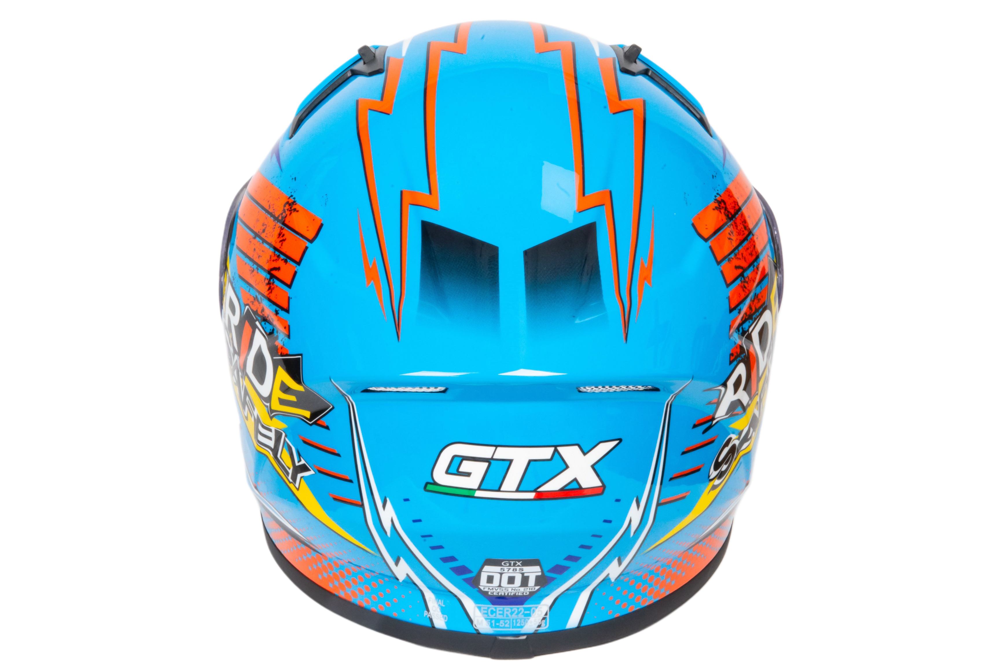 Шлем мото интеграл GTX 578S №2 (M) BLUE / ORANGE YELLOW подростковый