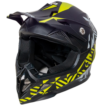 Шлем мото кроссовый HIZER 211 №2 (L)  black/green (подростковый)