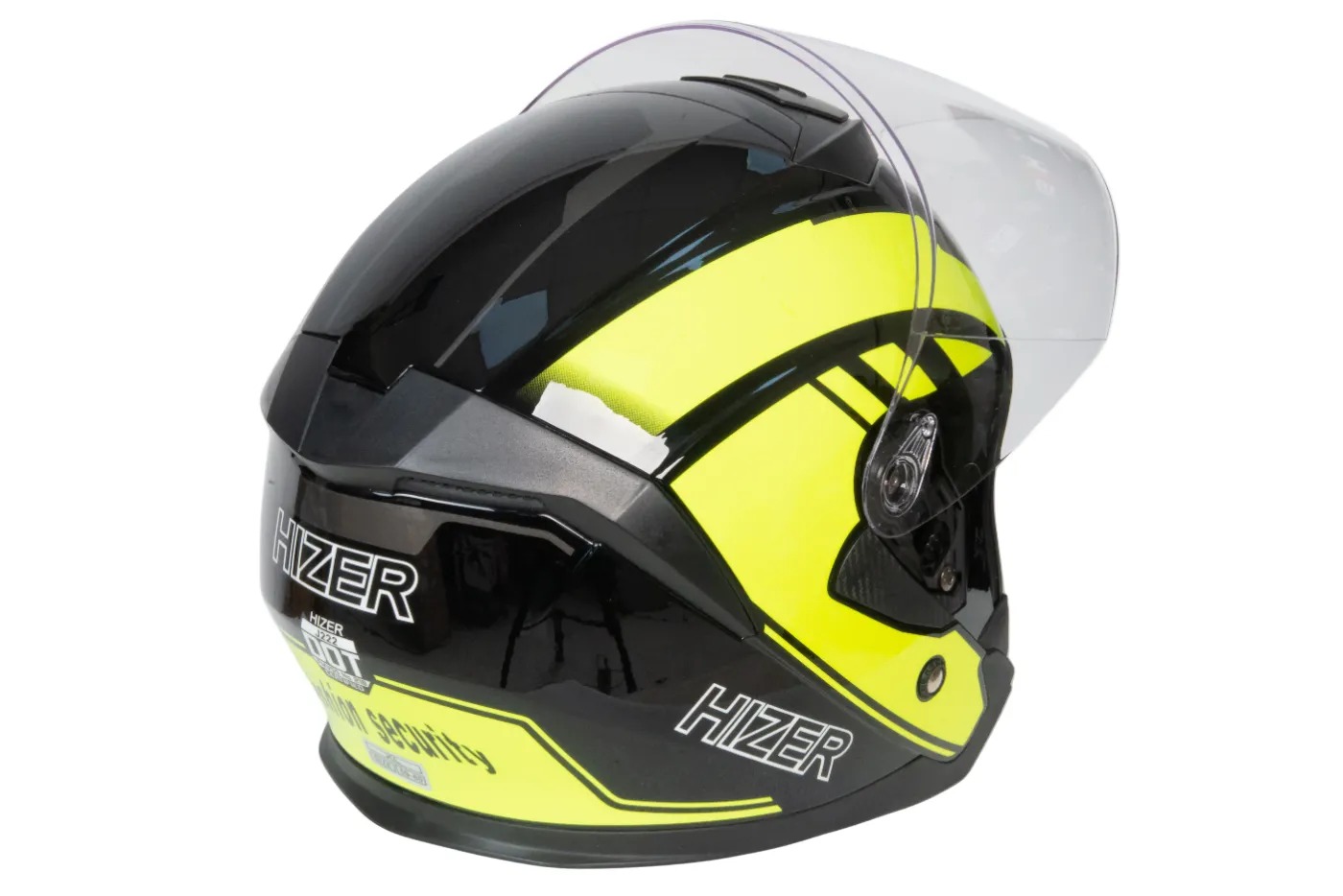 Шлем мото открытый HIZER J222 №2 (M) black/yellow (2 визора)