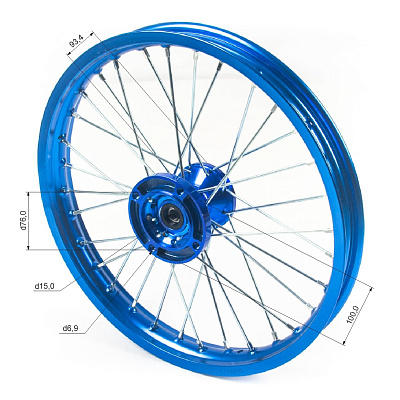 Обод передний 17" (1,60-R17 d=15mm) CNC ступица, алюминий/синий X-TECH