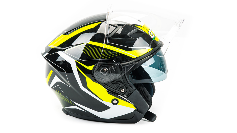 Шлем мото открытый GTX 278 №2 (S) BLACK/FLUO YELLOW WHITE (2 визора)
