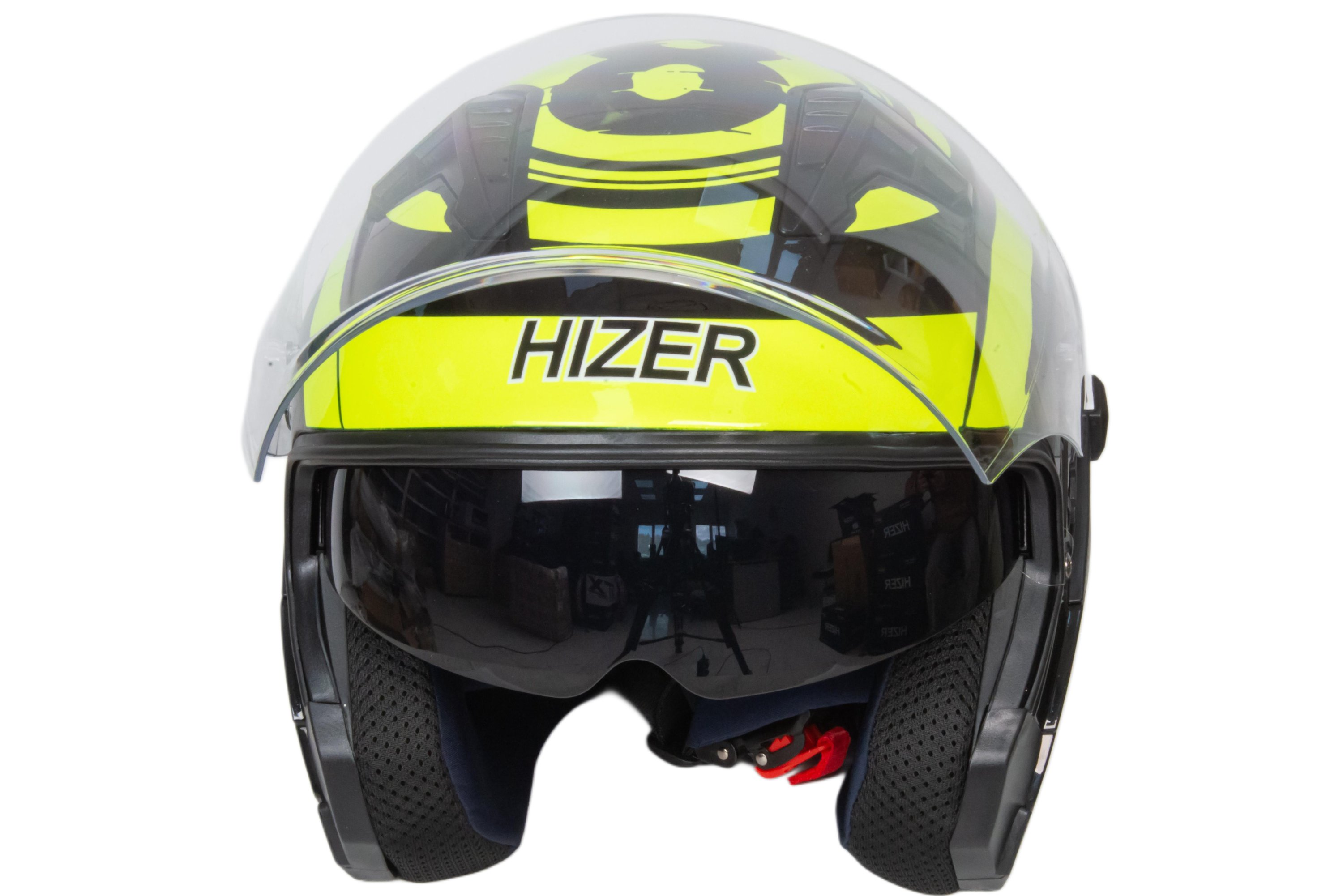 Шлем мото открытый HIZER J228 №1 (L) black/neon yellow