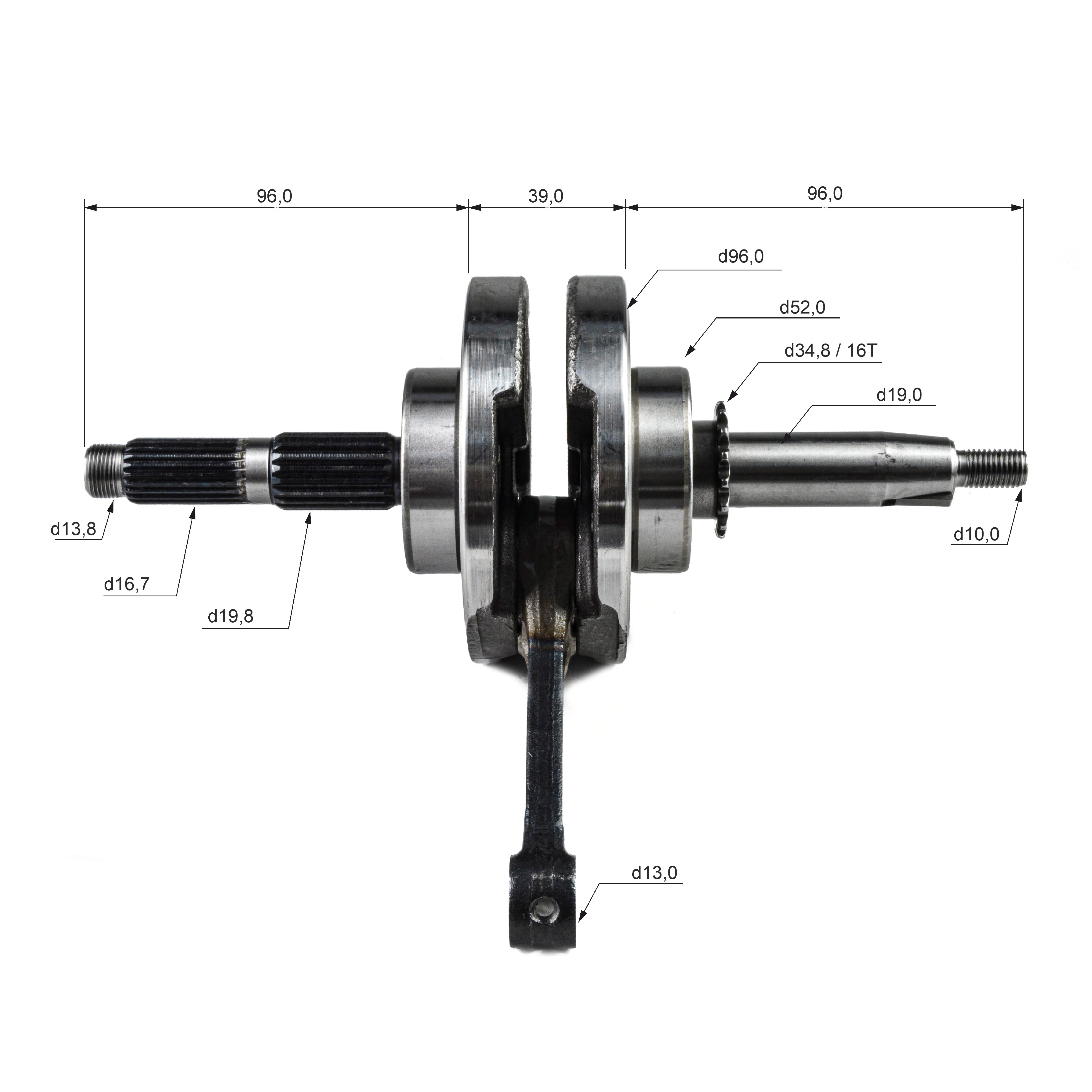Коленвал 156FMJ  YX140 (W063) 140см3 (ход 57мм) X-TECH