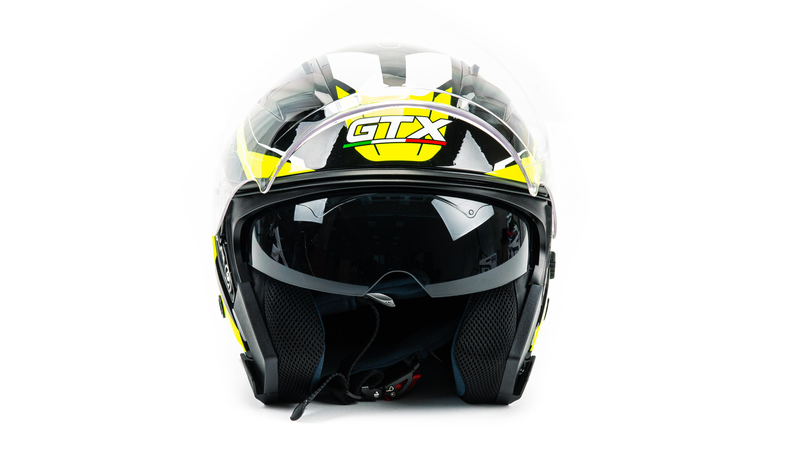 Шлем мото открытый GTX 278 №2 (S) BLACK/FLUO YELLOW WHITE (2 визора)
