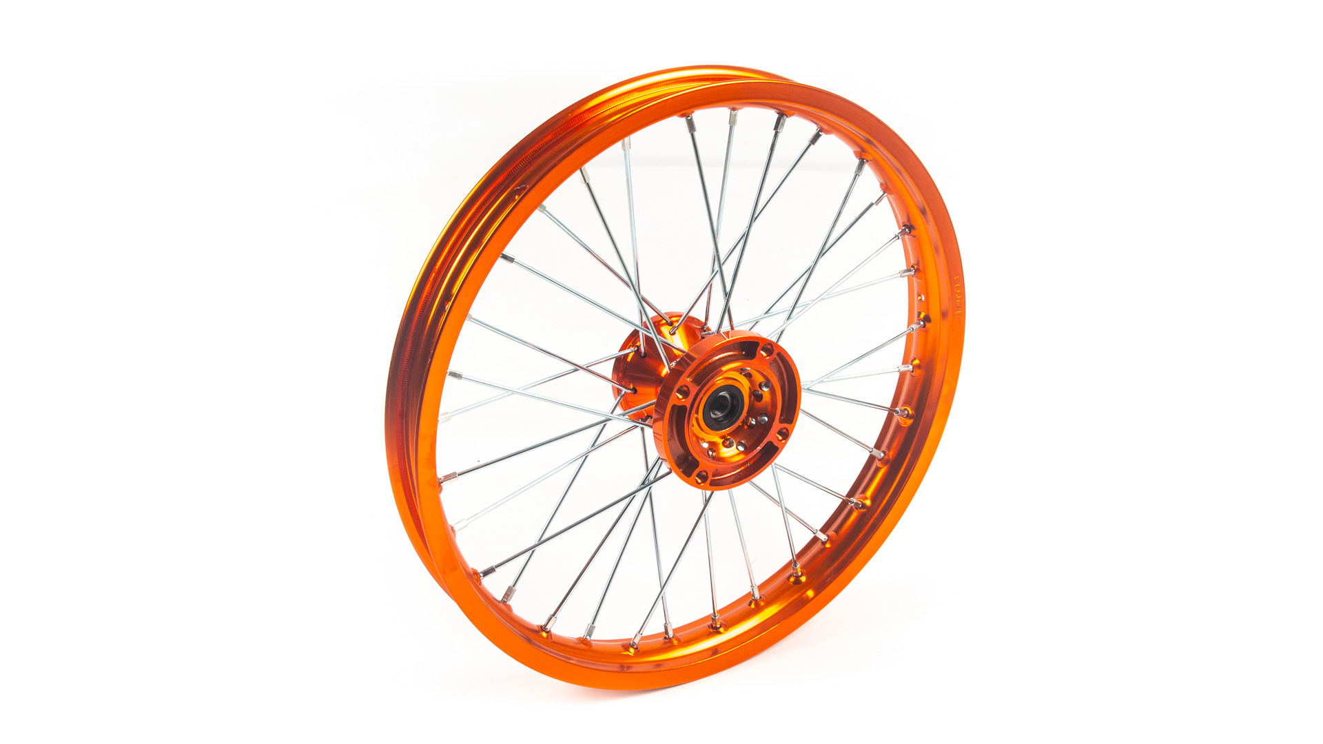 Обод передний 17" (1,60-R17 d=15mm) CNC ступица, алюминий/оранжевый X-TECH