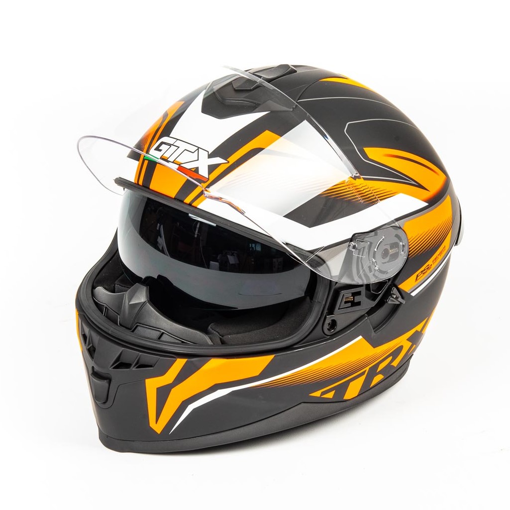 Шлем мото интеграл GTX 5672 №2 (XL)  BLACK/FLUO ORANGE GREY (2 визора)