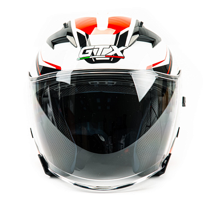 Шлем мото открытый GTX 278 №3 (M) WHITE/RED BLACK (2 визора)