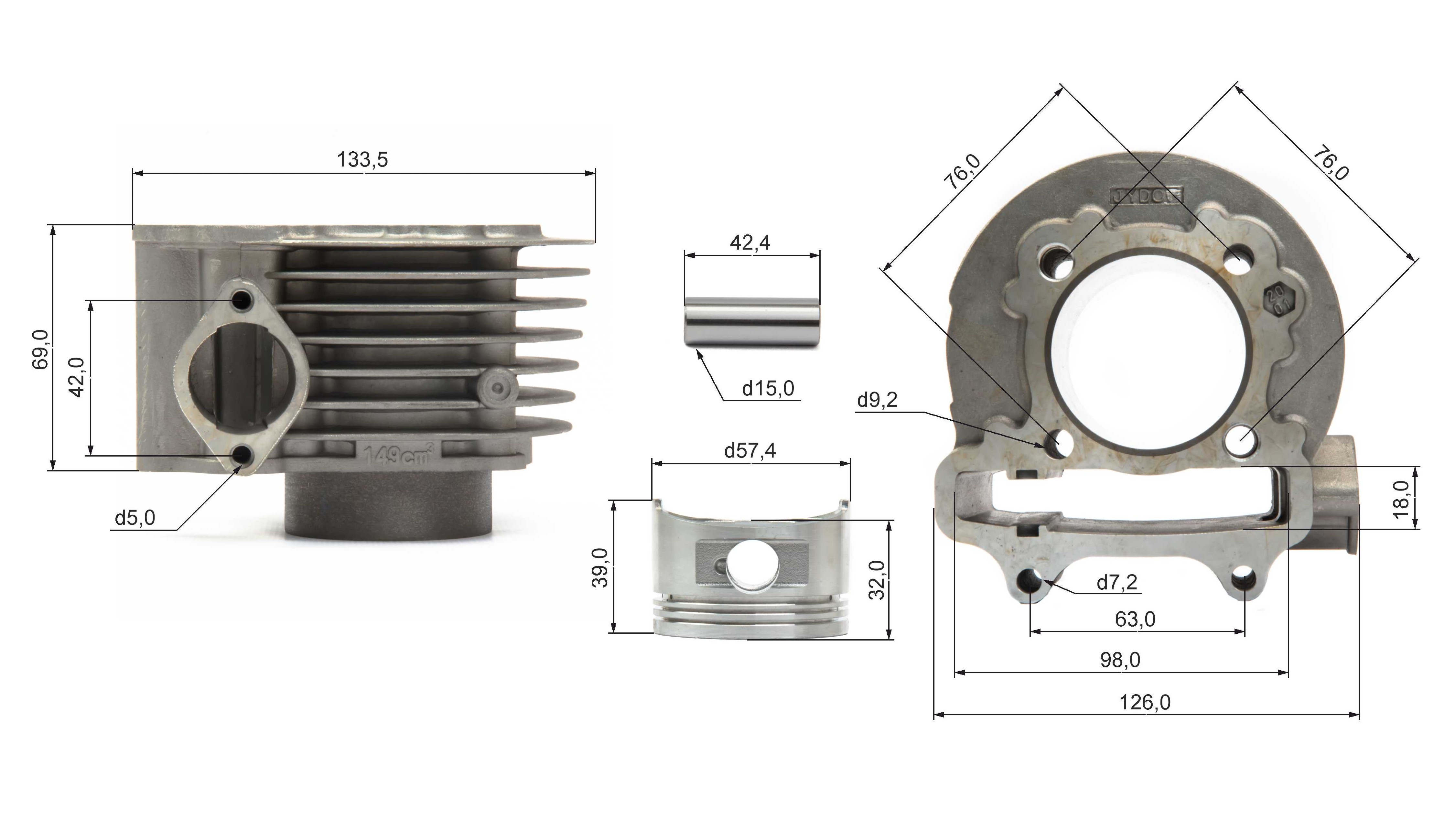 Цилиндро поршневая группа ( ЦПГ ) 157QMJ 150см3 d=57,4mm