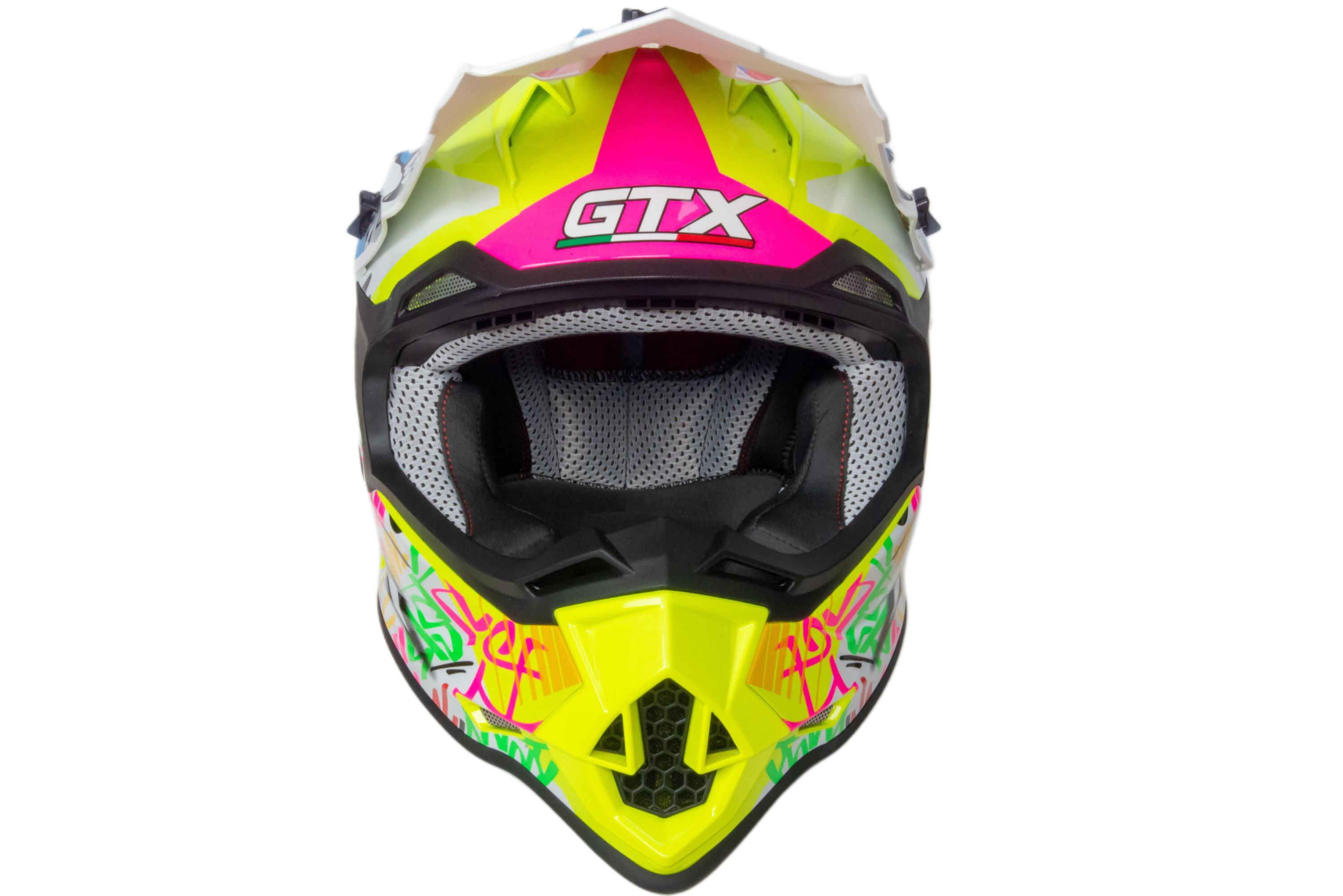 Шлем мото кроссовый GTX 632S №1 (L) FLUO YELLOW / RED BLUE детский (53-54)