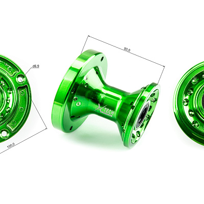 Ступица передняя CNC (R12"/14"/17" d=15mm) X-Tech,зеленая 100x76x4 M6.9