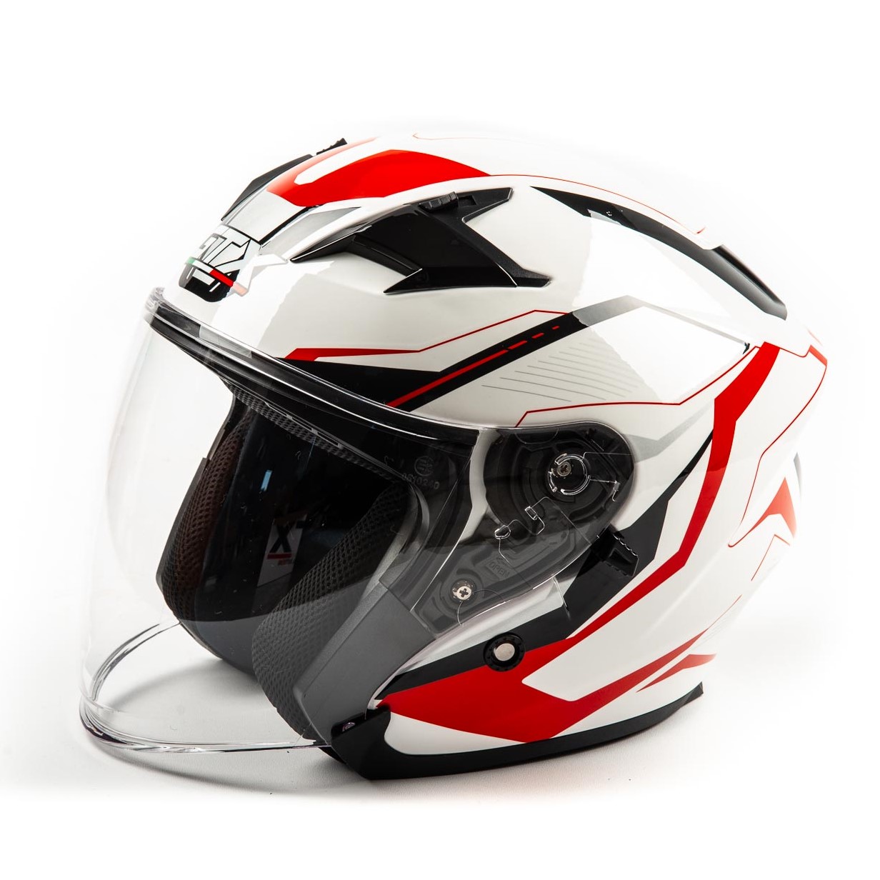 Шлем мото открытый GTX 278 №3 (S) WHITE/RED BLACK (2 визора)