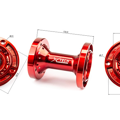 Ступица задняя CNC (R12"/14"/17" d=15mm) красная