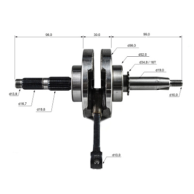 Коленвал 156FMJ  YX140 (W063) 140см3 (ход 57мм) X-TECH