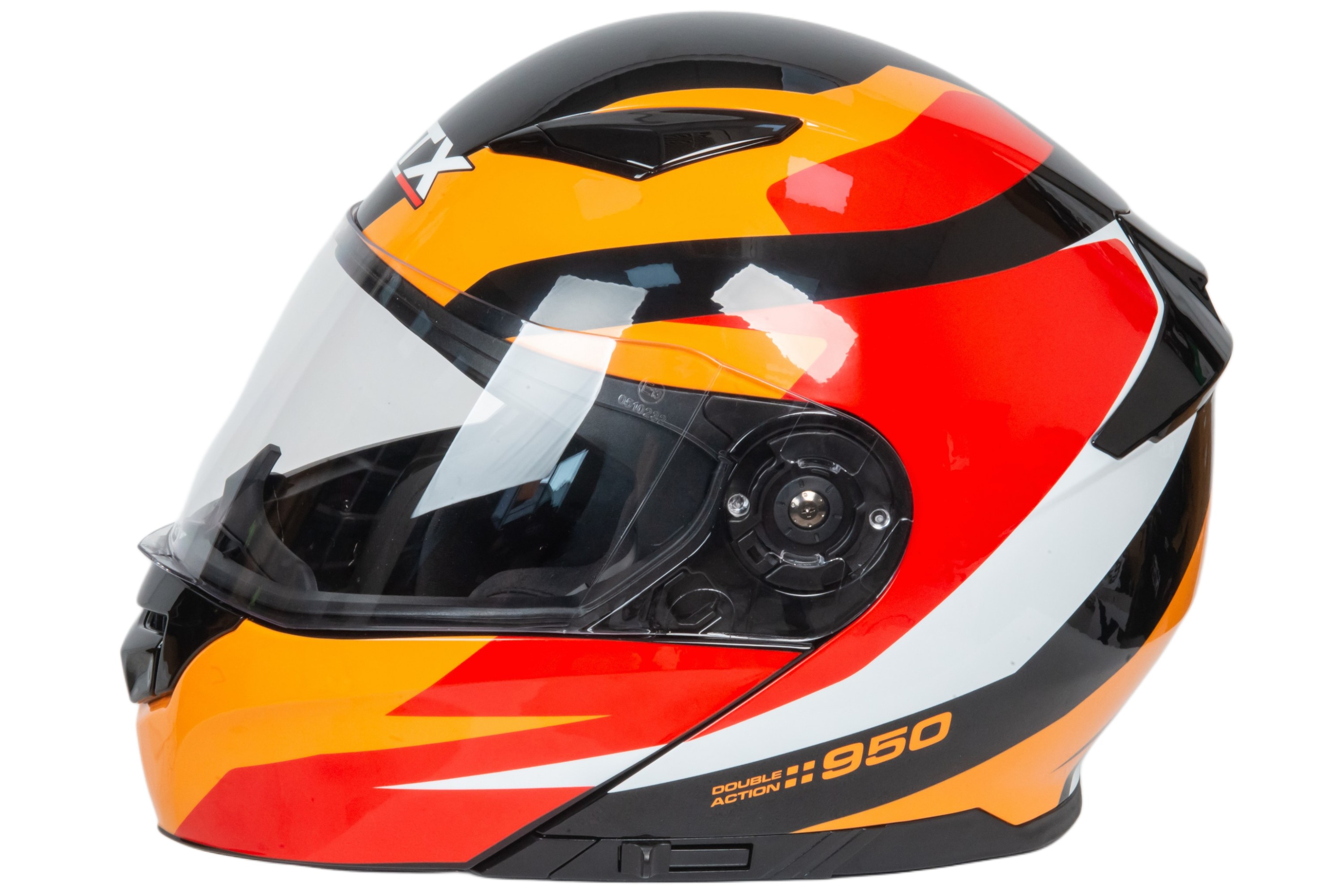 Шлем мото модуляр GTX 550 №2 (M) BLACK/WHITE ORANGE RED (2 визора)