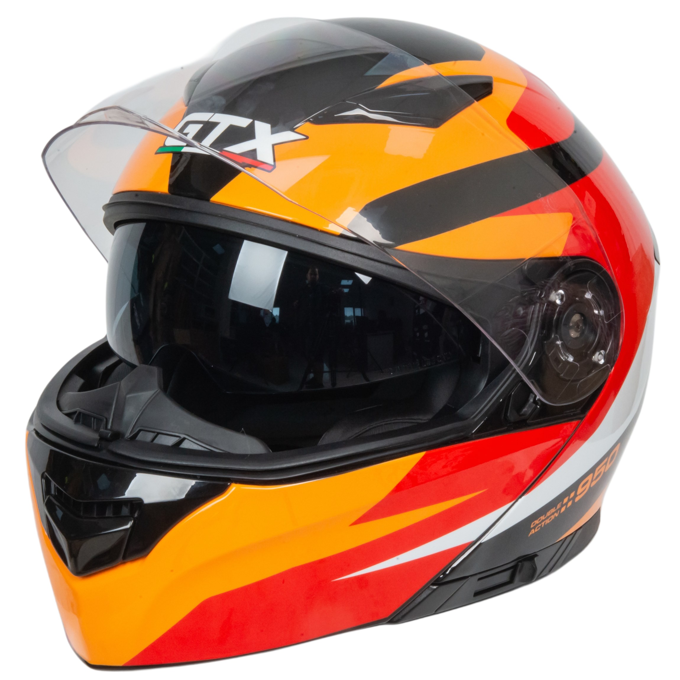 Шлем мото модуляр GTX 550 №2 (XL) BLACK/WHITE ORANGE RED (2 визора)