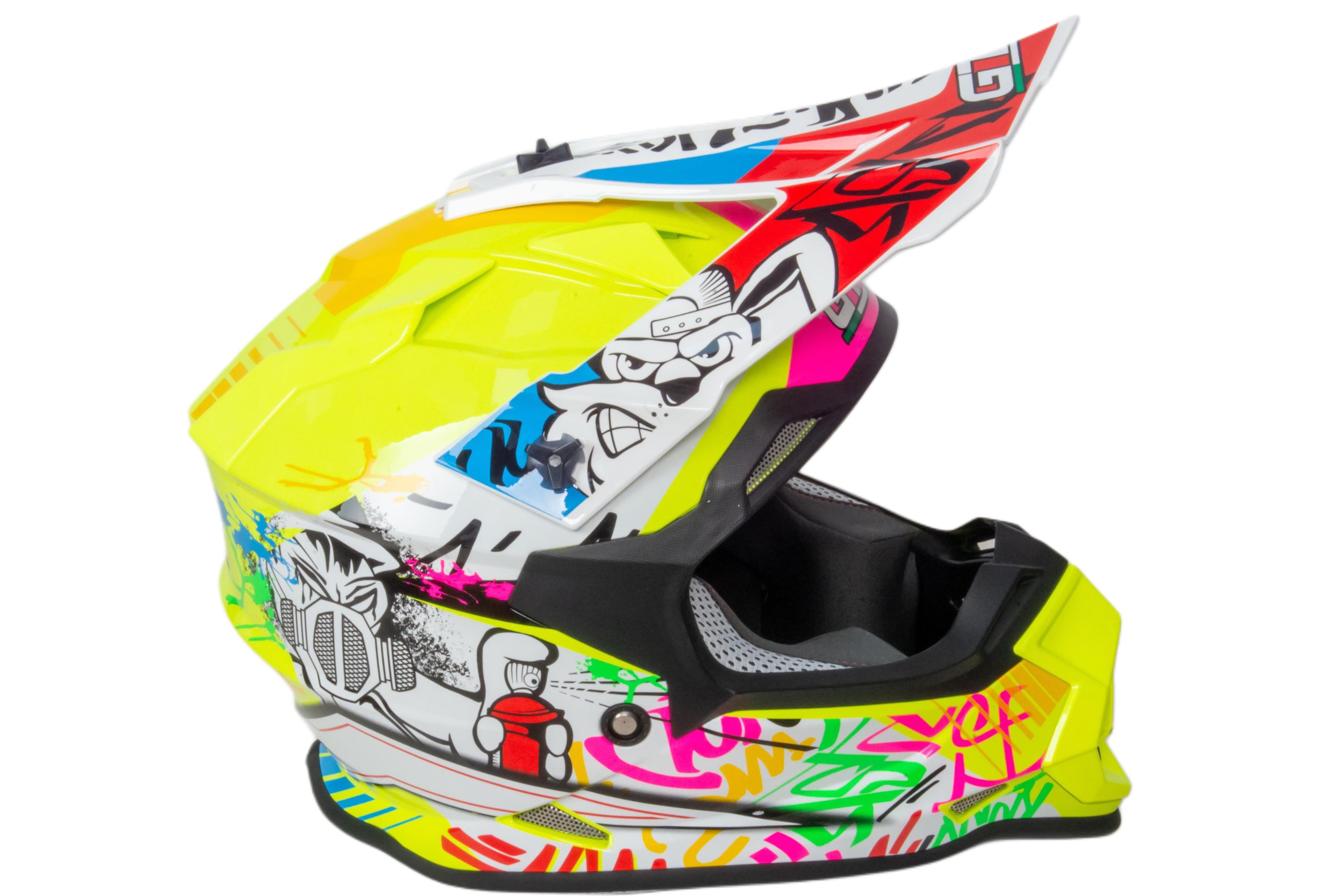 Шлем мото кроссовый GTX 632S №1 (M) FLUO YELLOW / RED BLUE детский (51-52)
