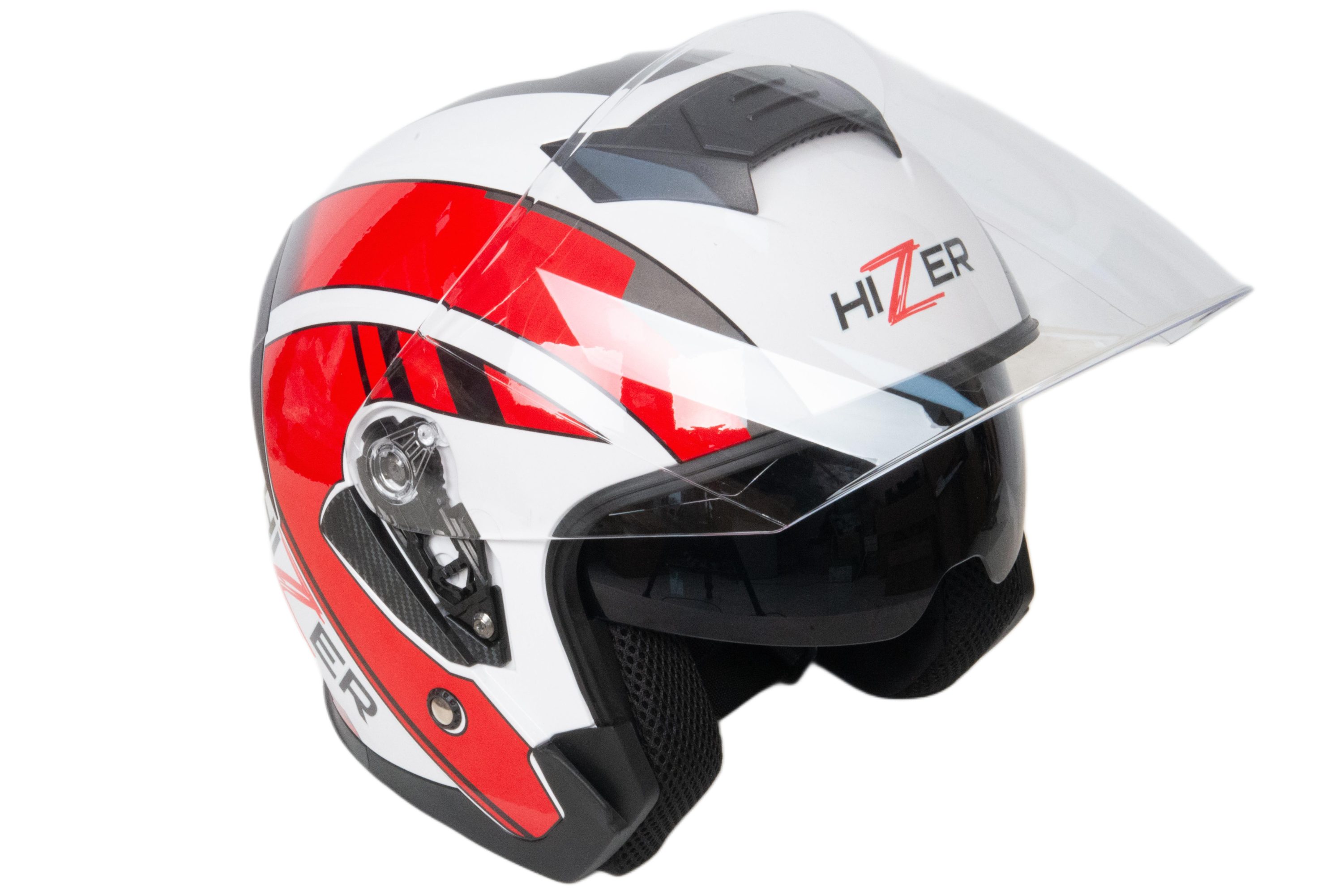 Шлем мото открытый HIZER J222 №1 (L) white/red (2 визора)