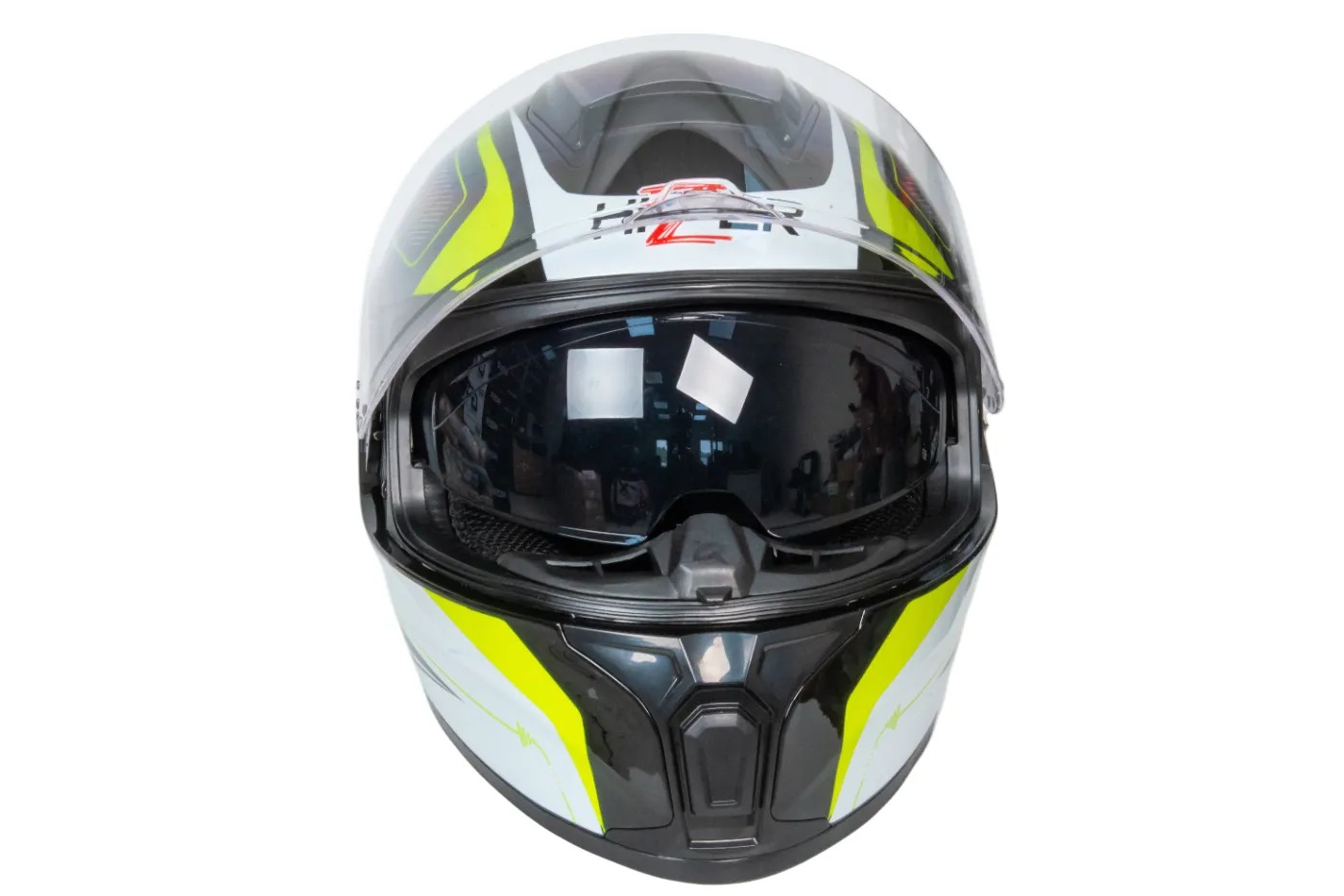 Шлем мото интеграл HIZER B566 №1 (M)  black/white/yellow (2 визора) 