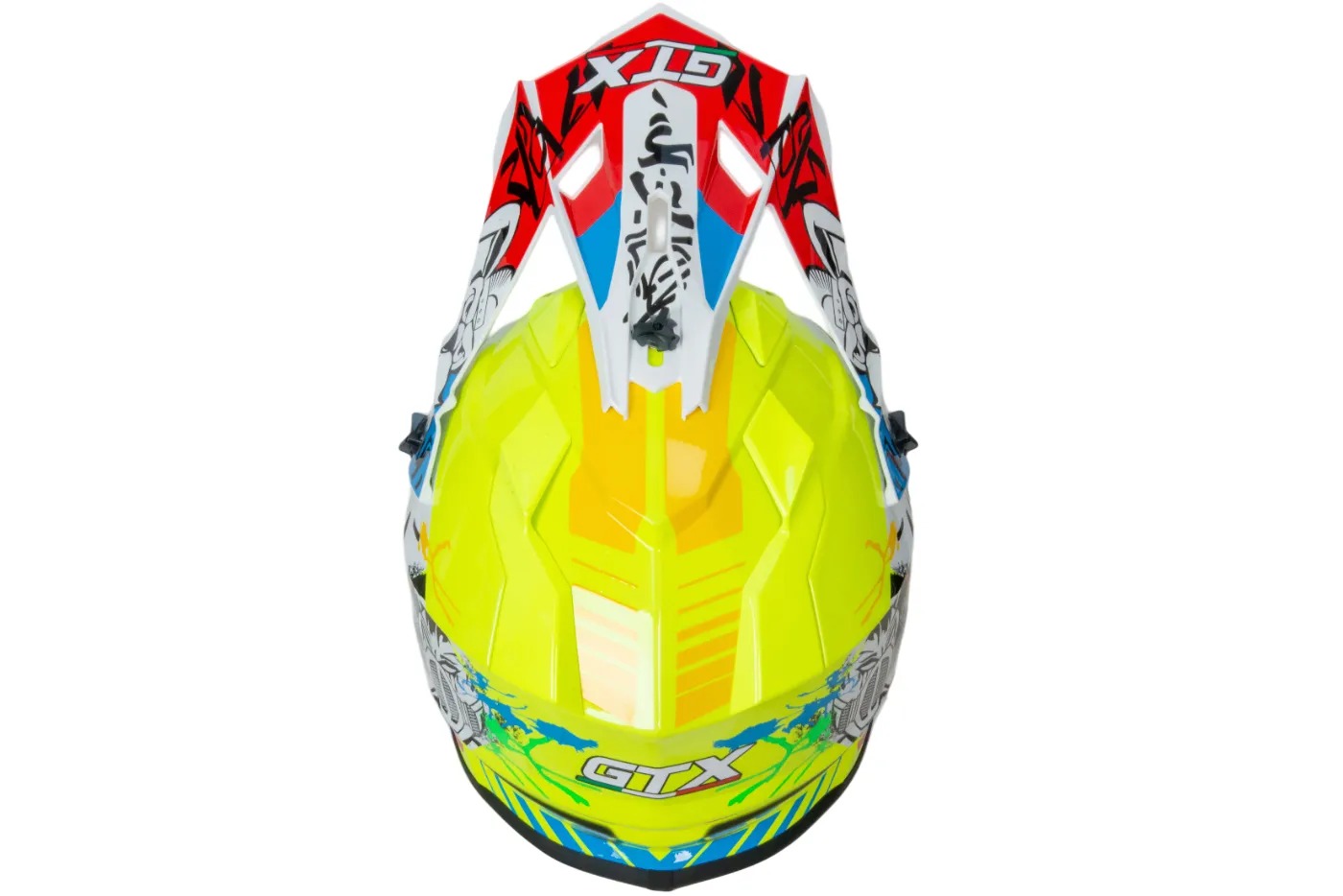 Шлем мото кроссовый GTX 632S №1 (L) FLUO YELLOW / RED BLUE детский (53-54)