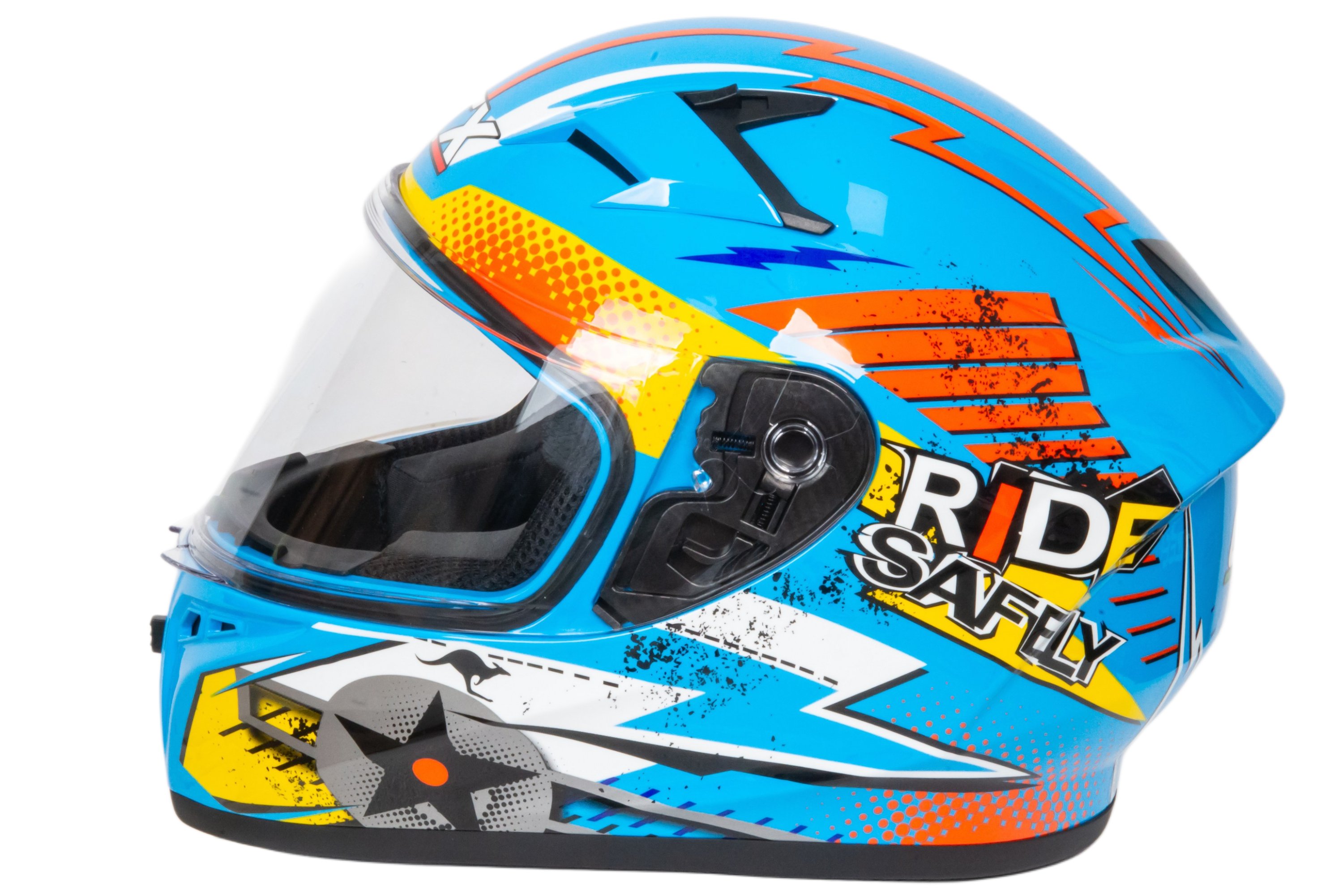 Шлем мото интеграл GTX 578S №2 (M) BLUE / ORANGE YELLOW подростковый
