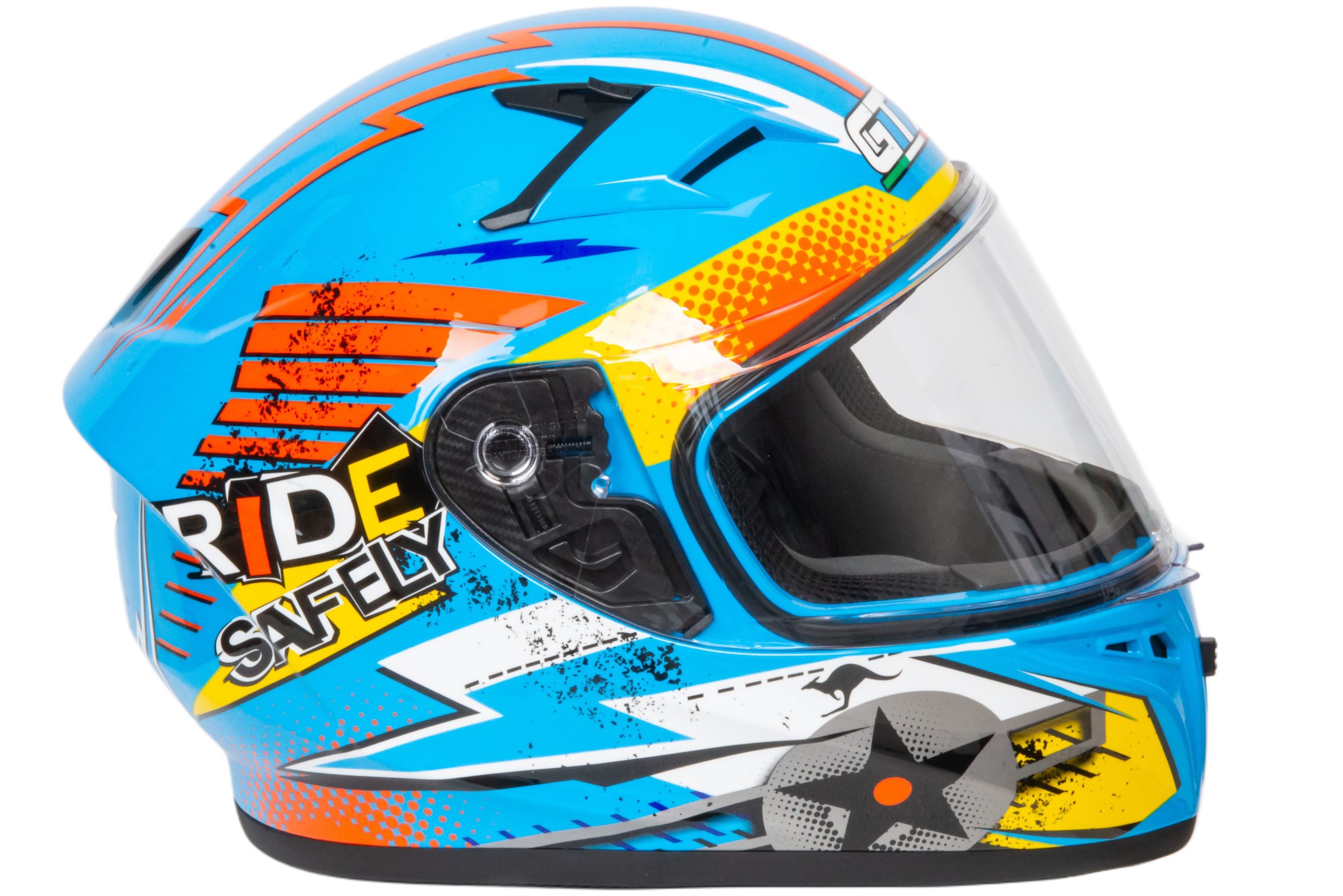 Шлем мото интеграл GTX 578S №2 (M) BLUE / ORANGE YELLOW подростковый