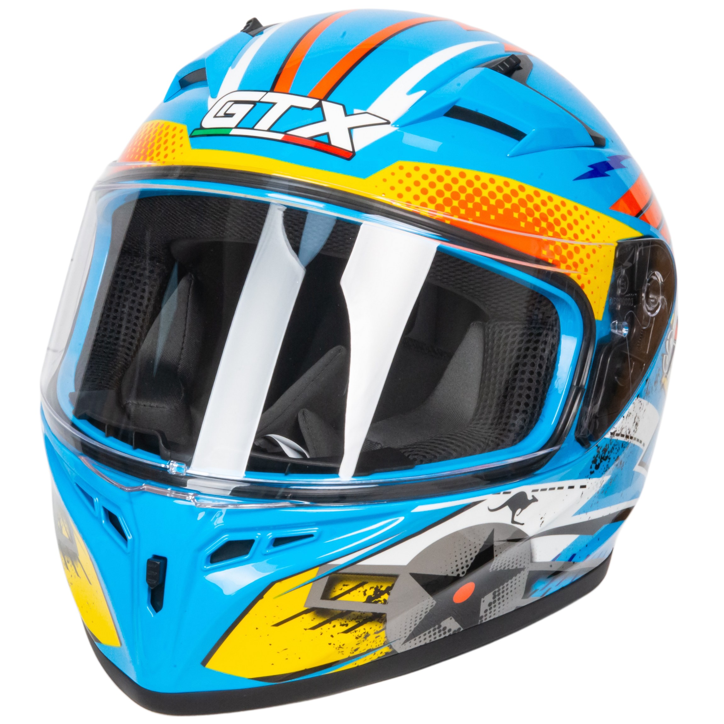 Шлем мото интеграл GTX 578S №2 (M) BLUE / ORANGE YELLOW подростковый