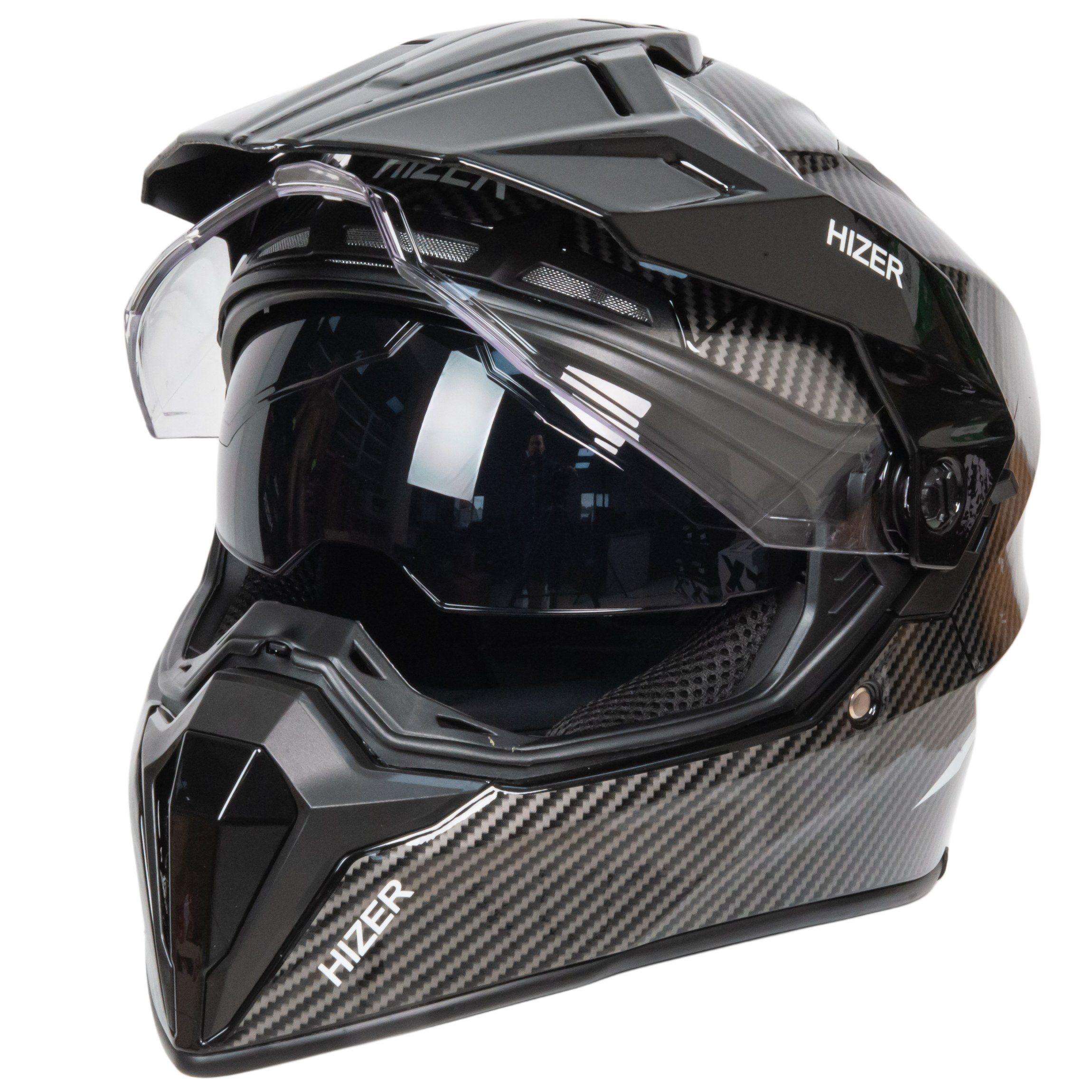 Шлем мото мотард HIZER J6808 №4 (XXL) carbon (2 визора)