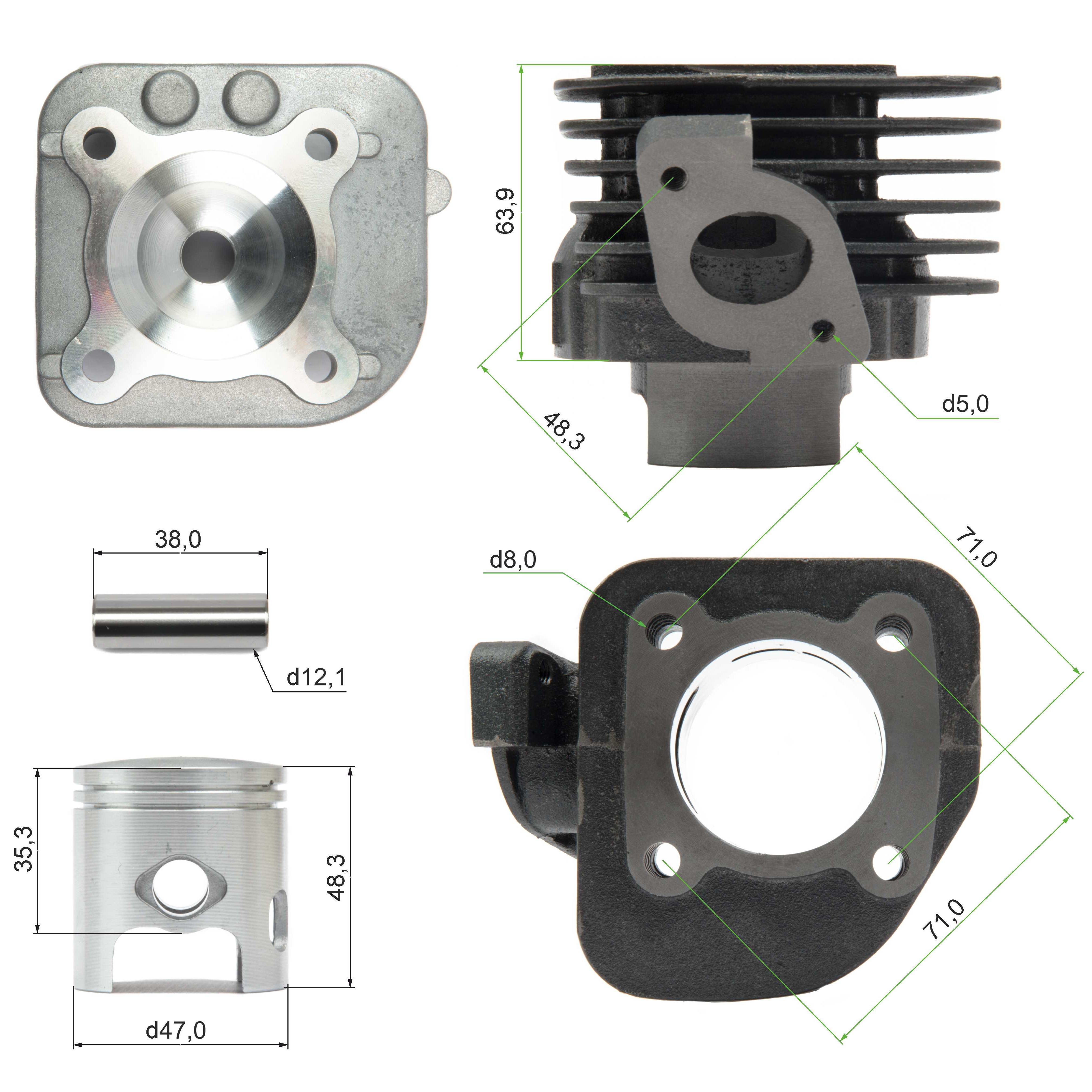 Цилиндро поршневая группа ( ЦПГ ) 1E40QMB (Stels QJ50) 70см3 d=47mm 