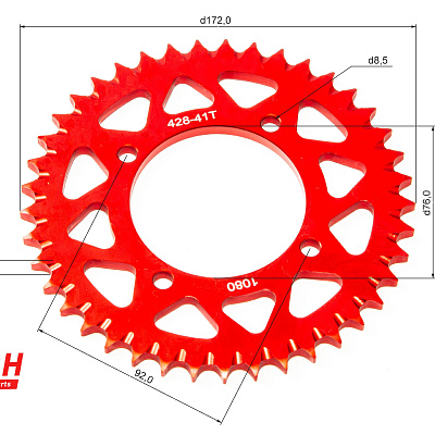 Венец, звезда ведомая (428H-41) X-TECH PIT BIKE 125-190 4х90х76 алюминиевая с самоочисткой