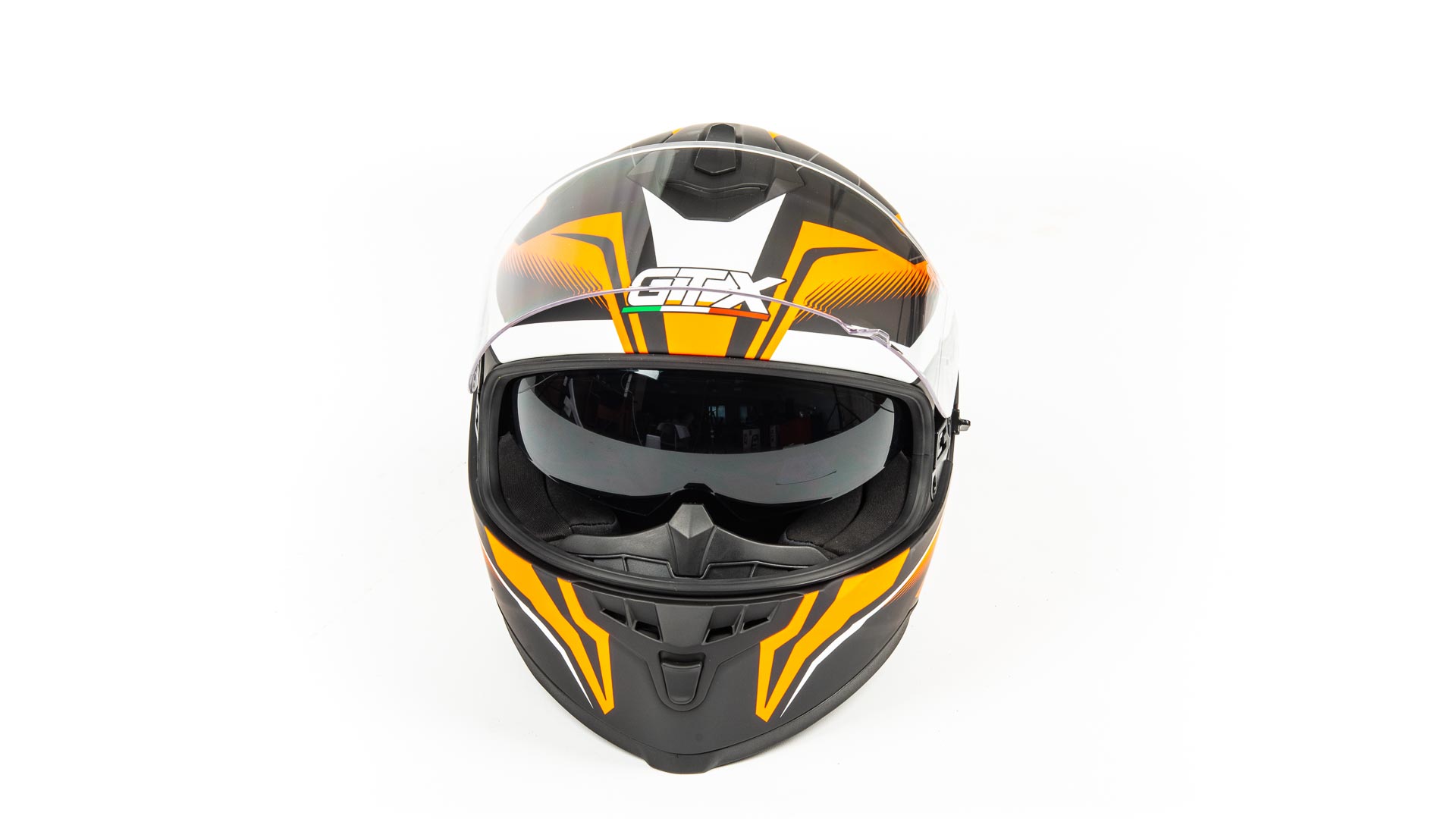 Шлем мото интеграл GTX 5672 №2 (XL)  BLACK/FLUO ORANGE GREY (2 визора)