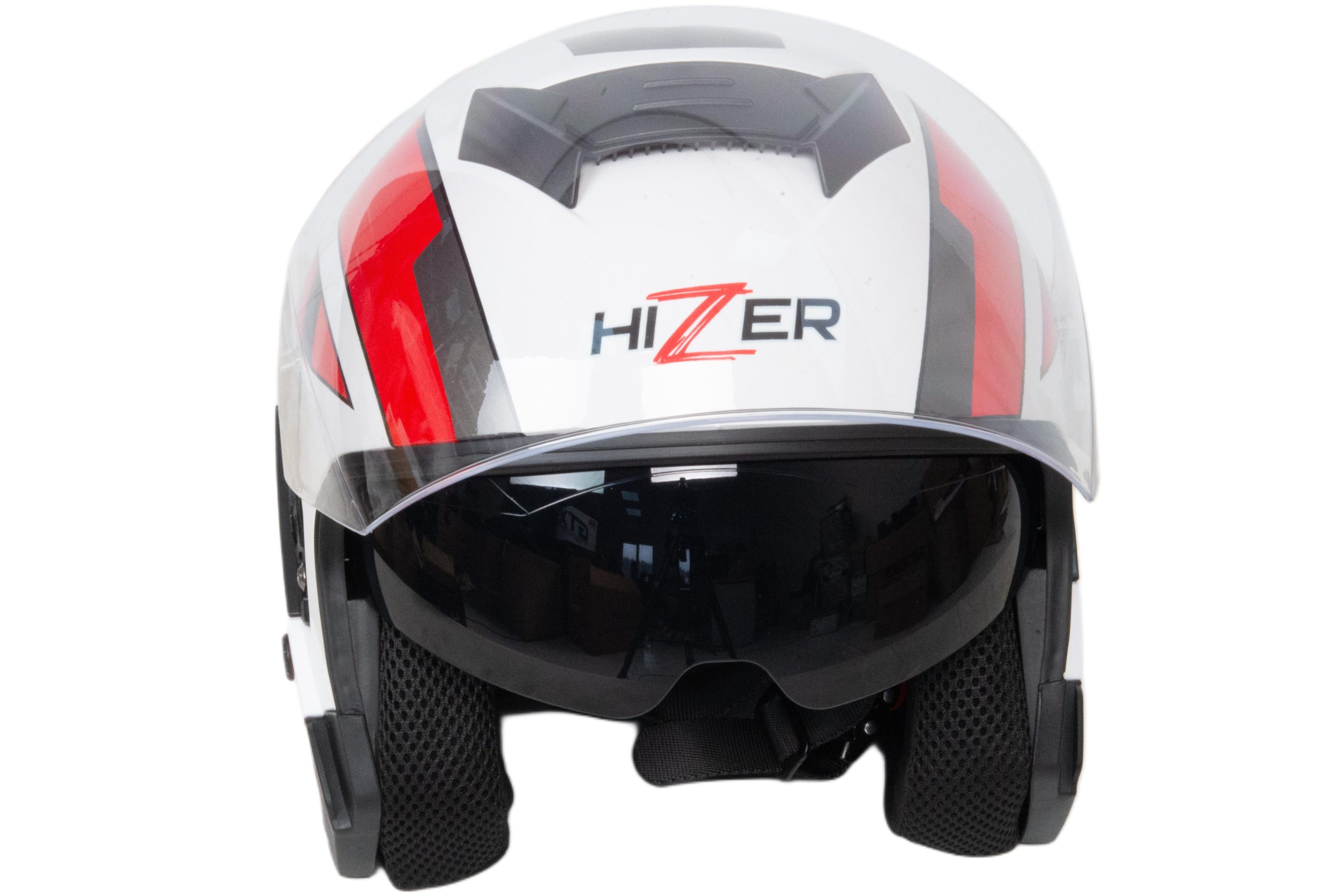 Шлем мото открытый HIZER J222 №1 (L) white/red (2 визора)