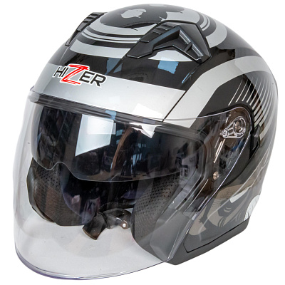 Шлем мото открытый HIZER J228 №2 (XL) black/gray