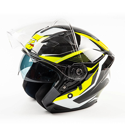 Шлем мото открытый GTX 278 №2 (S) BLACK/FLUO YELLOW WHITE (2 визора)