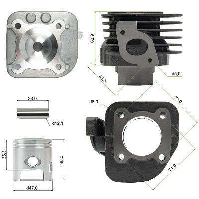 Цилиндро поршневая группа ( ЦПГ ) 1E40QMB (Stels QJ50) 70см3 d=47mm 