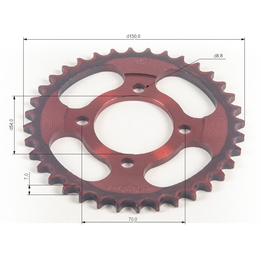 Венец, звезда ведомая (428-36) красная 4х70х54
