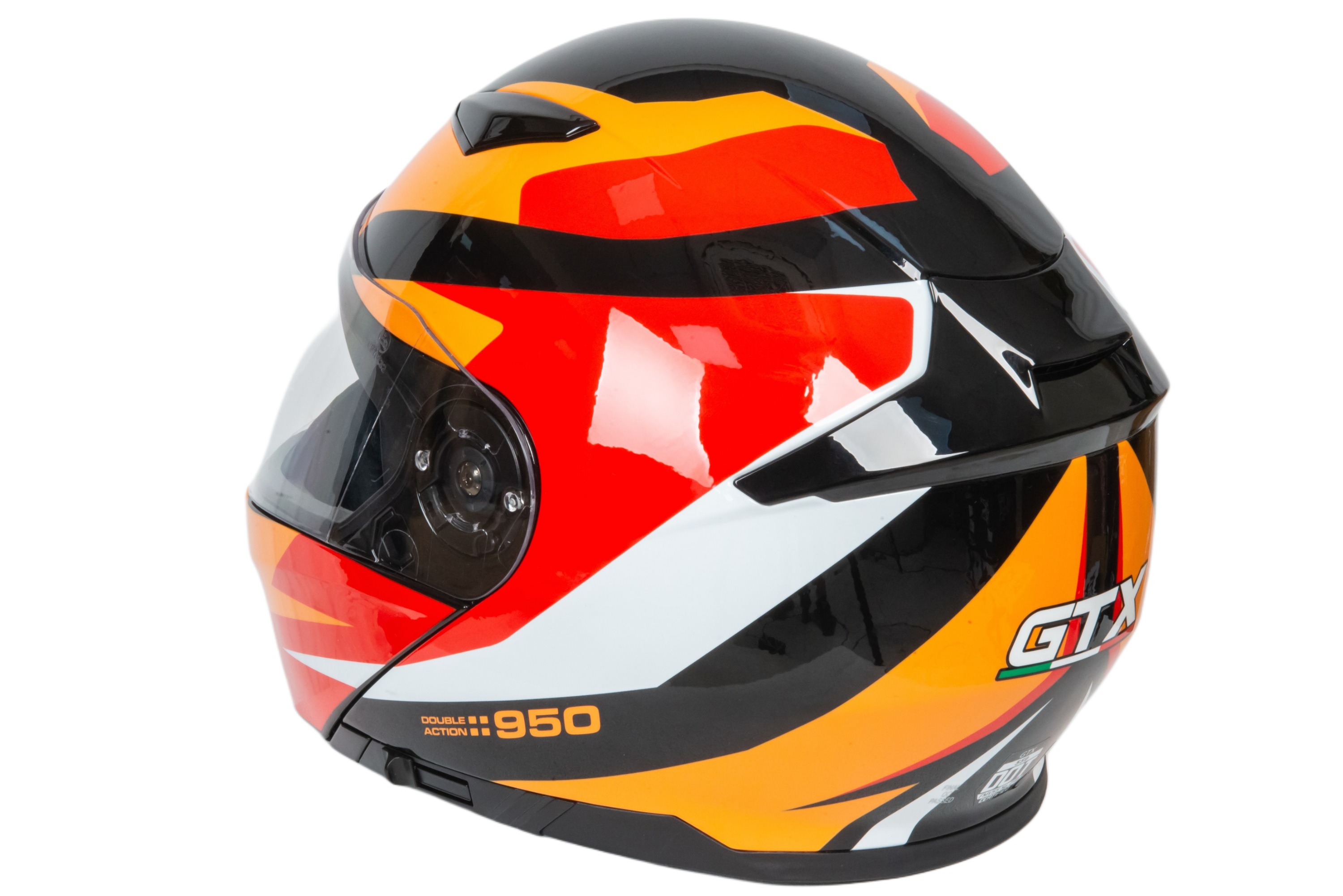 Шлем мото модуляр GTX 550 №2 (M) BLACK/WHITE ORANGE RED (2 визора)