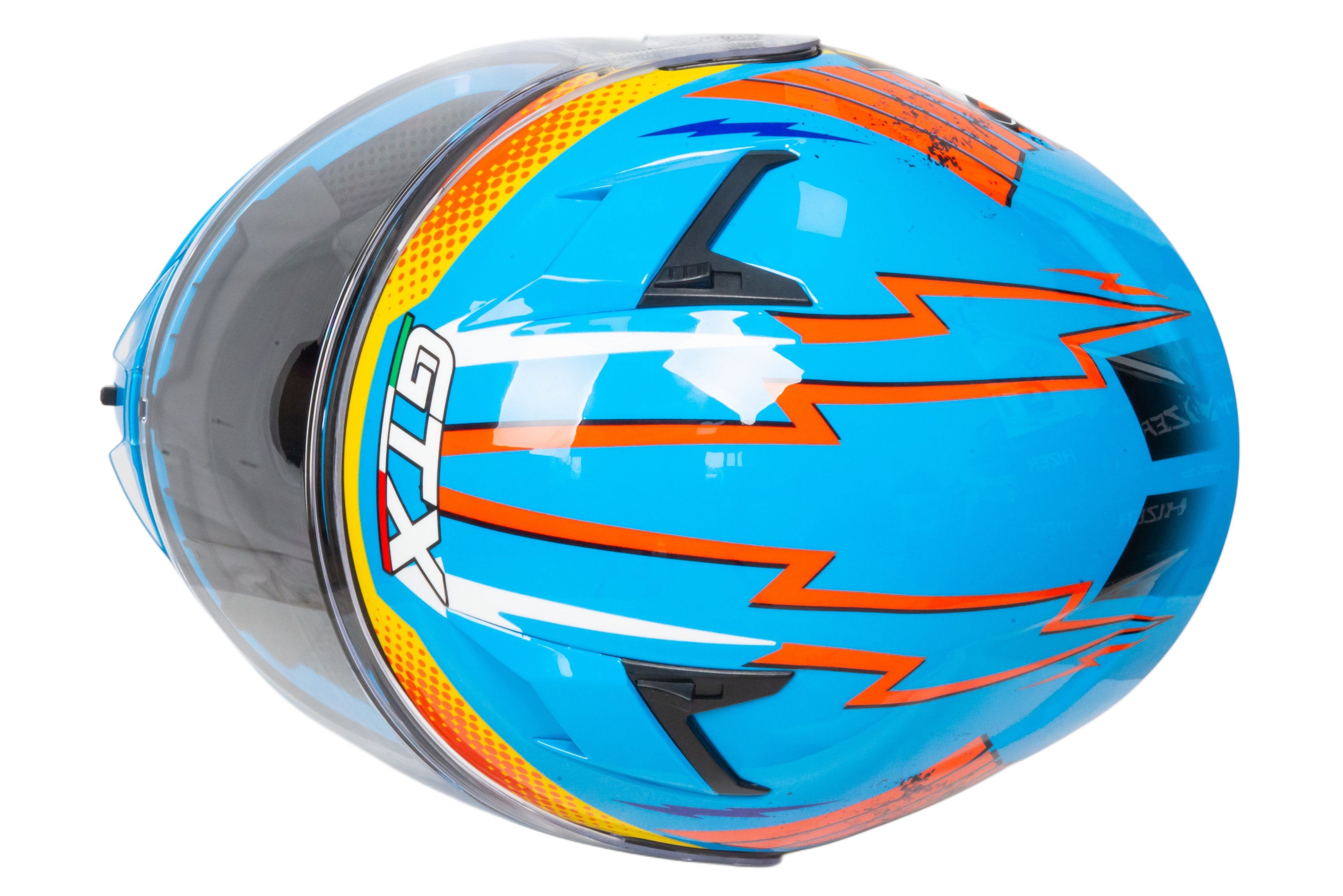 Шлем мото интеграл GTX 578S №2 (M) BLUE / ORANGE YELLOW подростковый