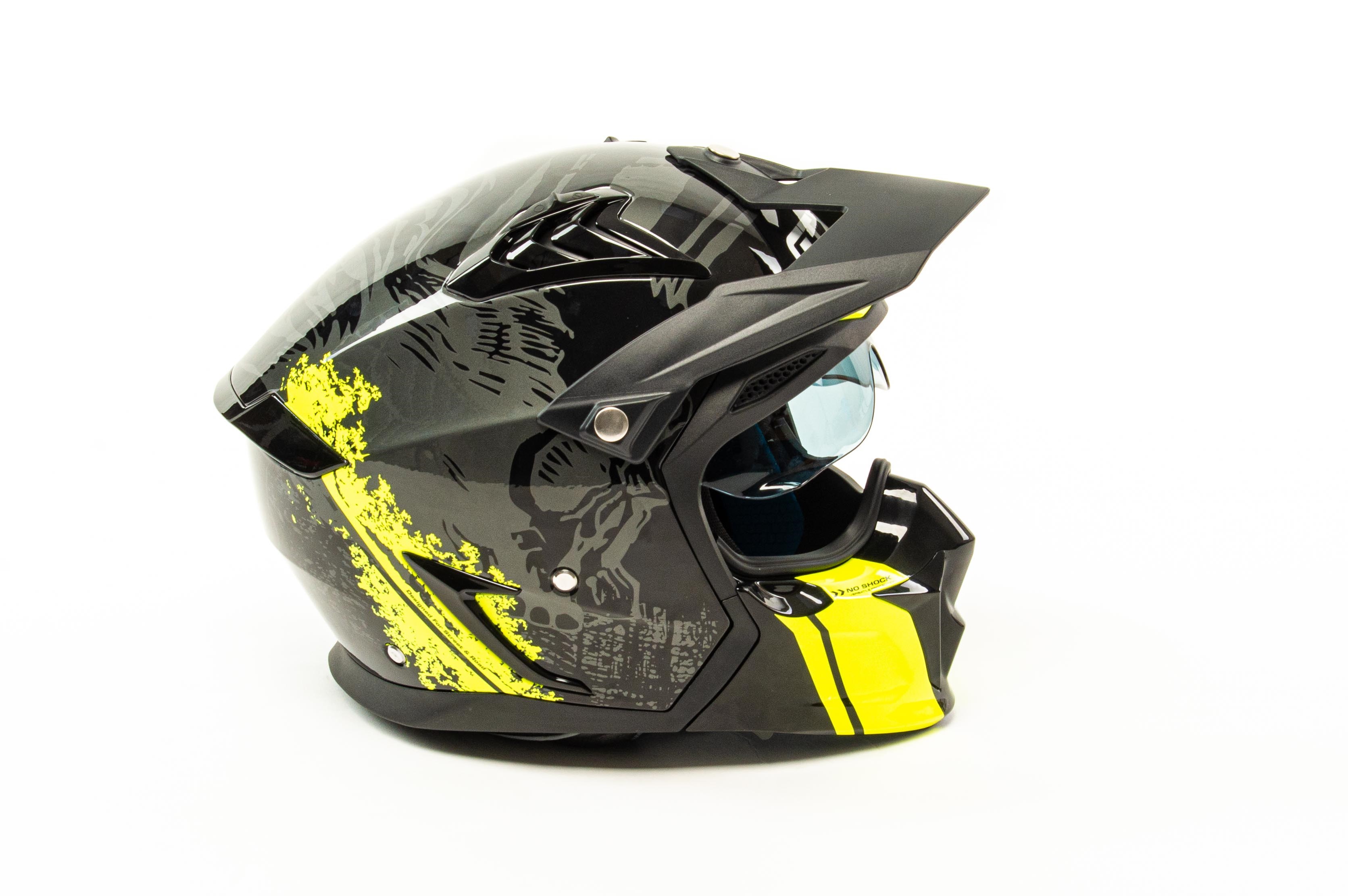 Шлем мото мотард GTX 690 №2 (S) BLACK/FLUO YELLOW GREY