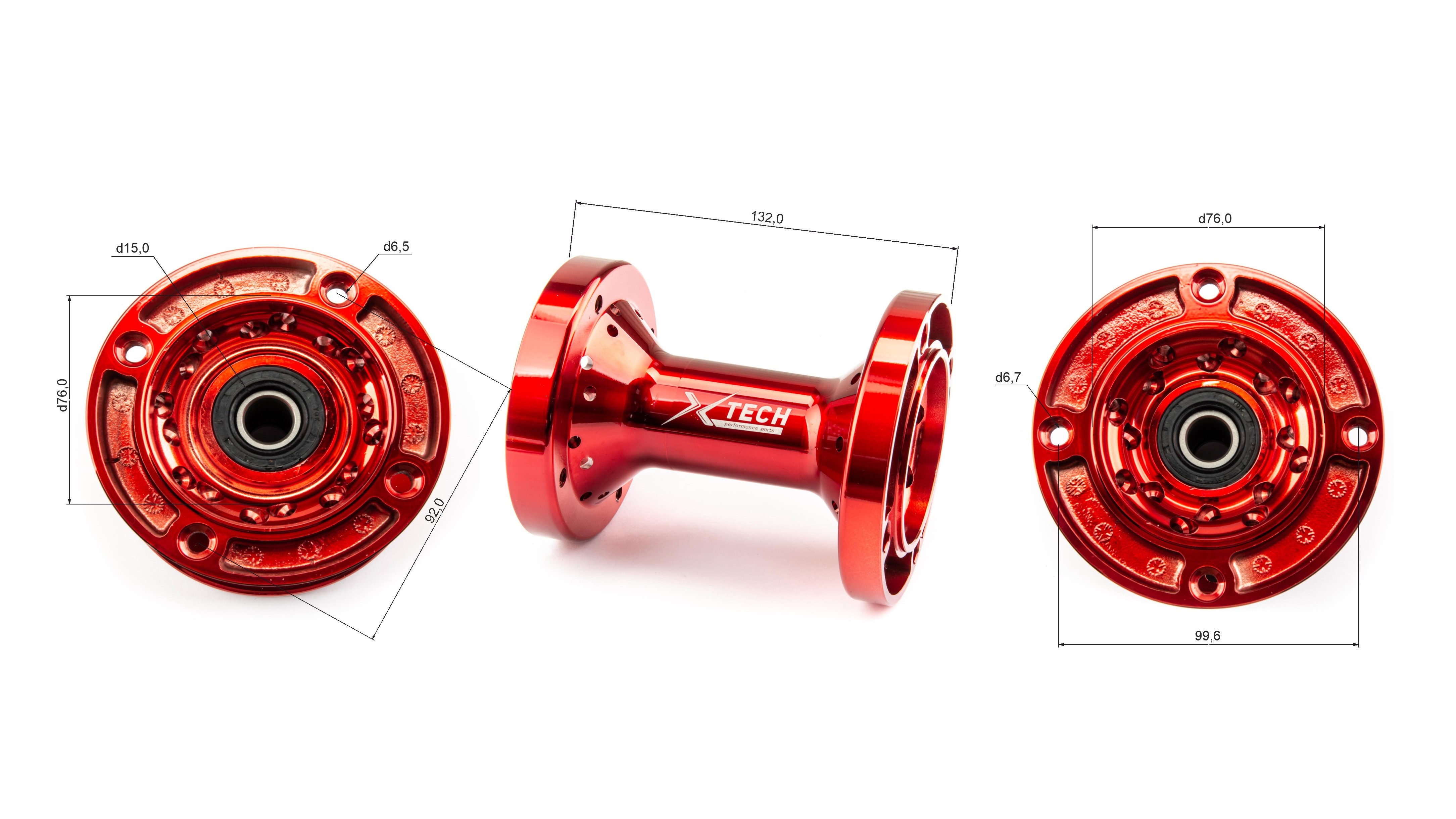 Ступица задняя CNC (R12"/14"/17" d=15mm) красная