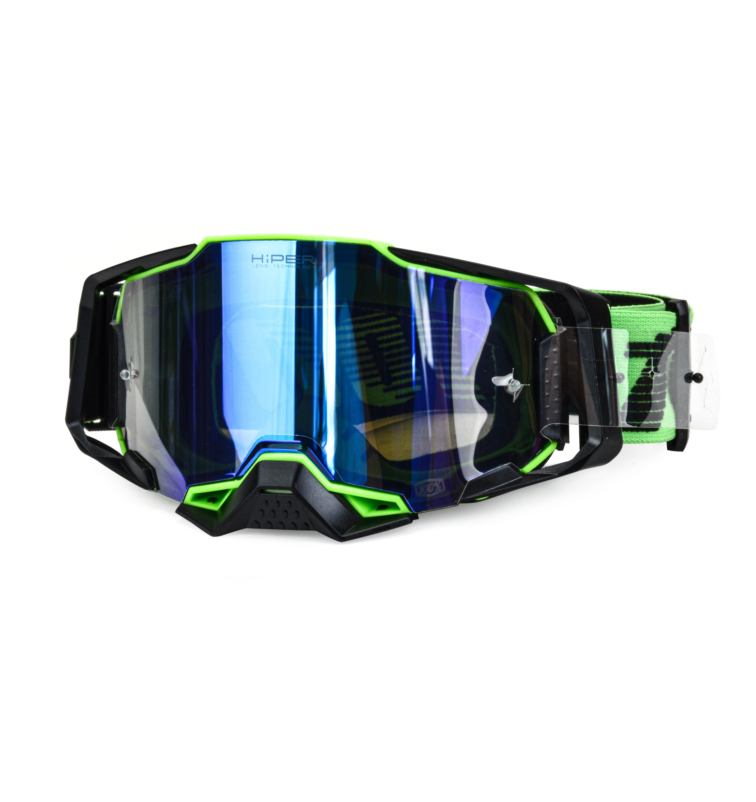 Очки мотокросс 100% №13 green/black