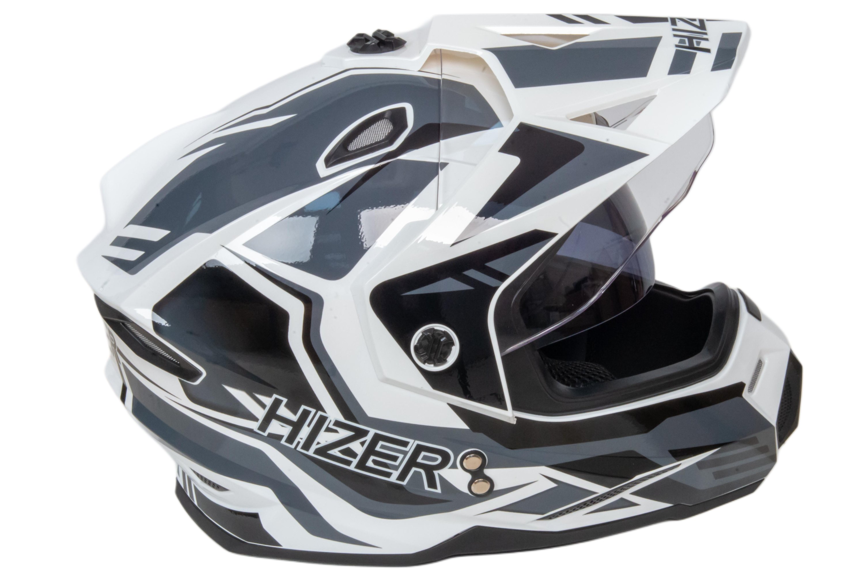 Шлем мото мотард HIZER J6802 №4 (S) white/gray (2 визора)