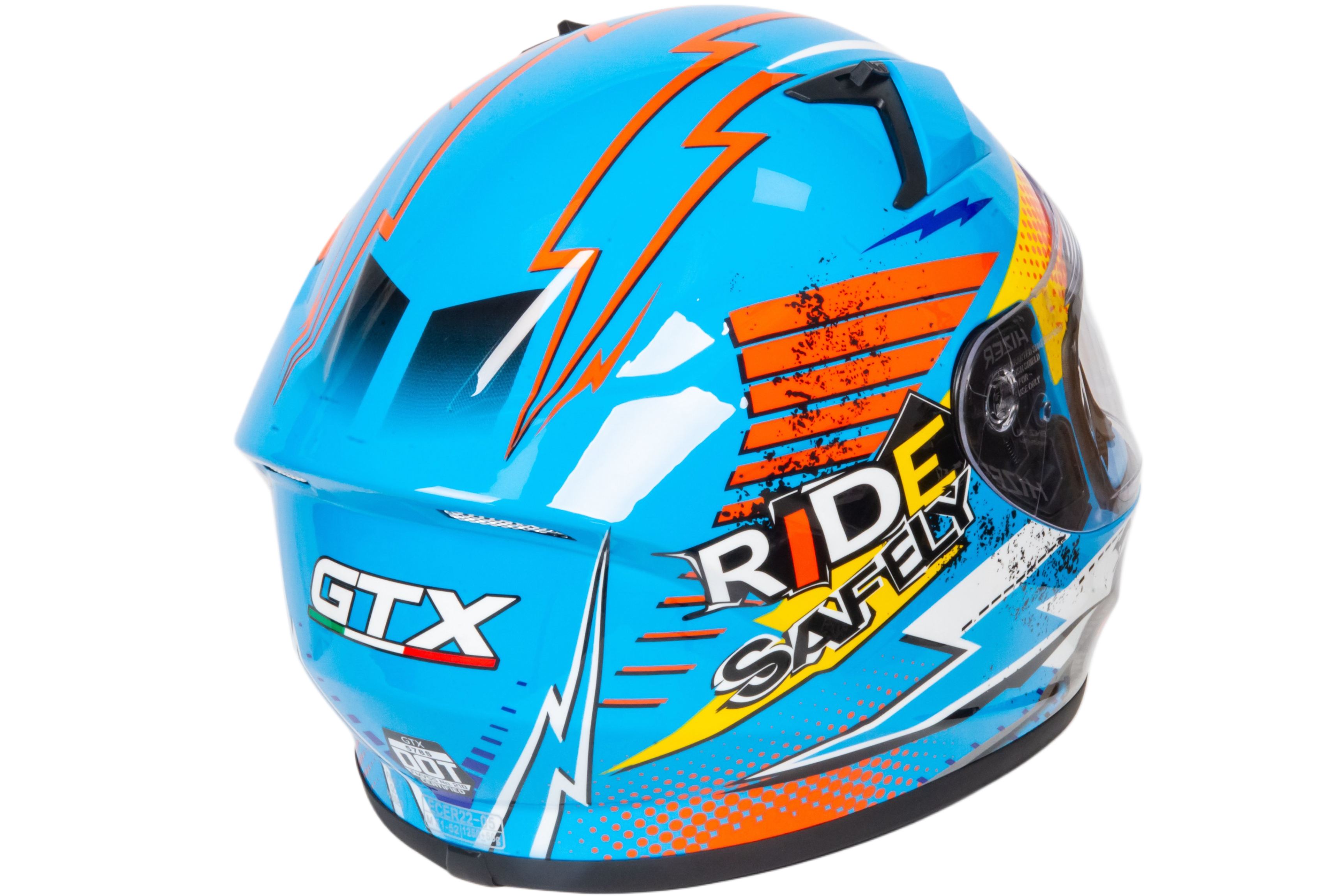 Шлем мото интеграл GTX 578S №2 (M) BLUE / ORANGE YELLOW подростковый