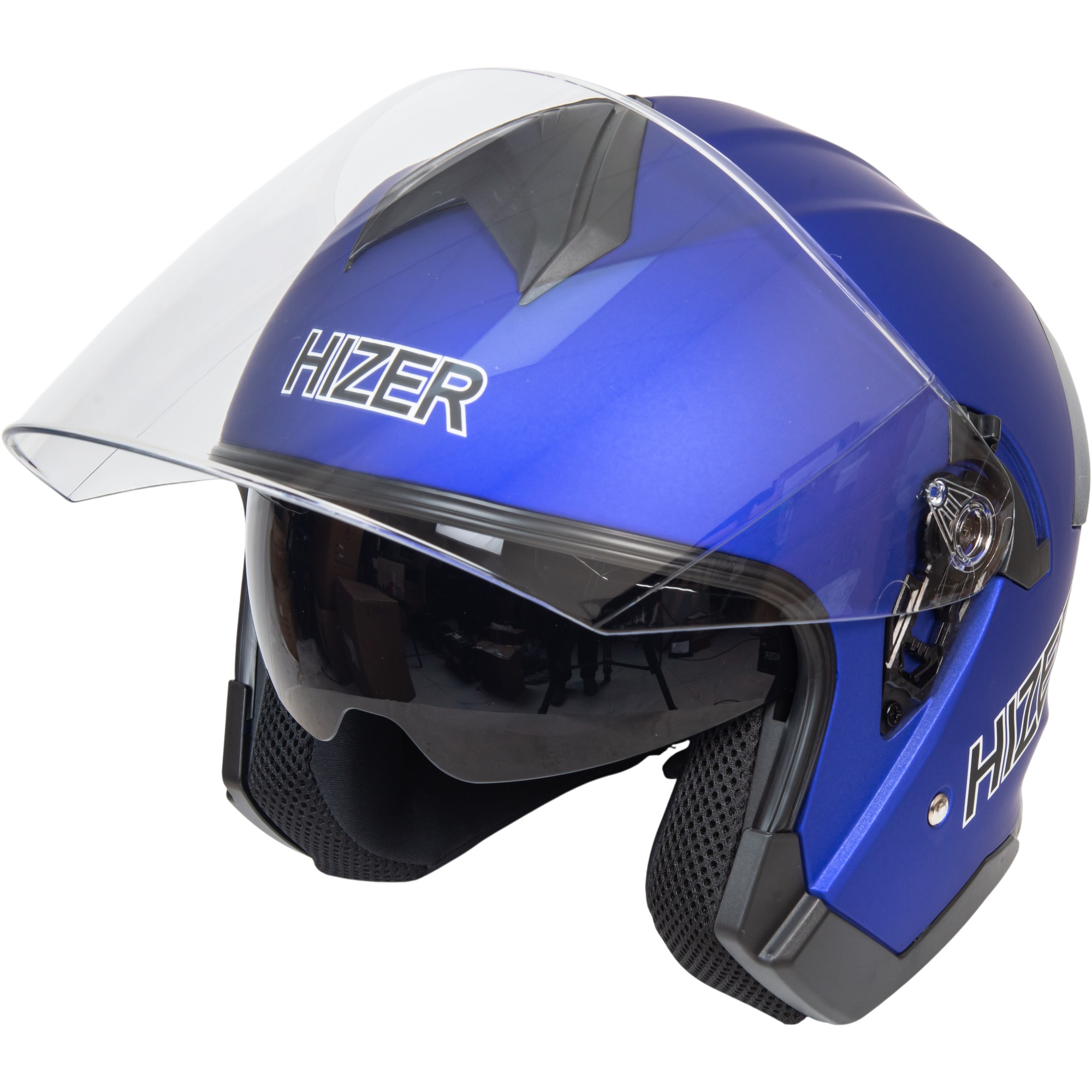 Шлем мото открытый HIZER J232 №2 (M) matte blue (2 визора)