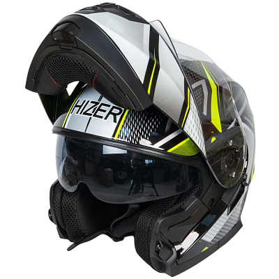Шлем мото интеграл HIZER B5162 №3 (S)  black/lemon