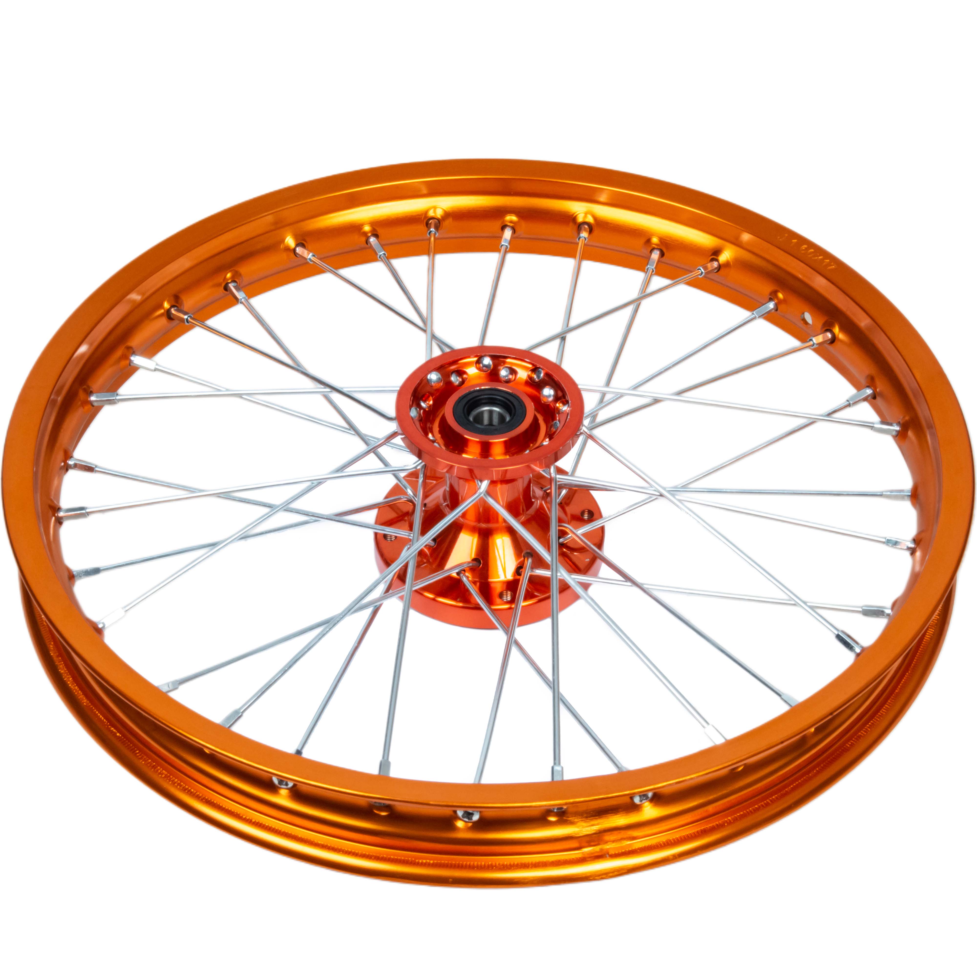 Обод передний 17" (1,60-R17 d=15mm) CNC ступица, алюминий/оранжевый X-TECH