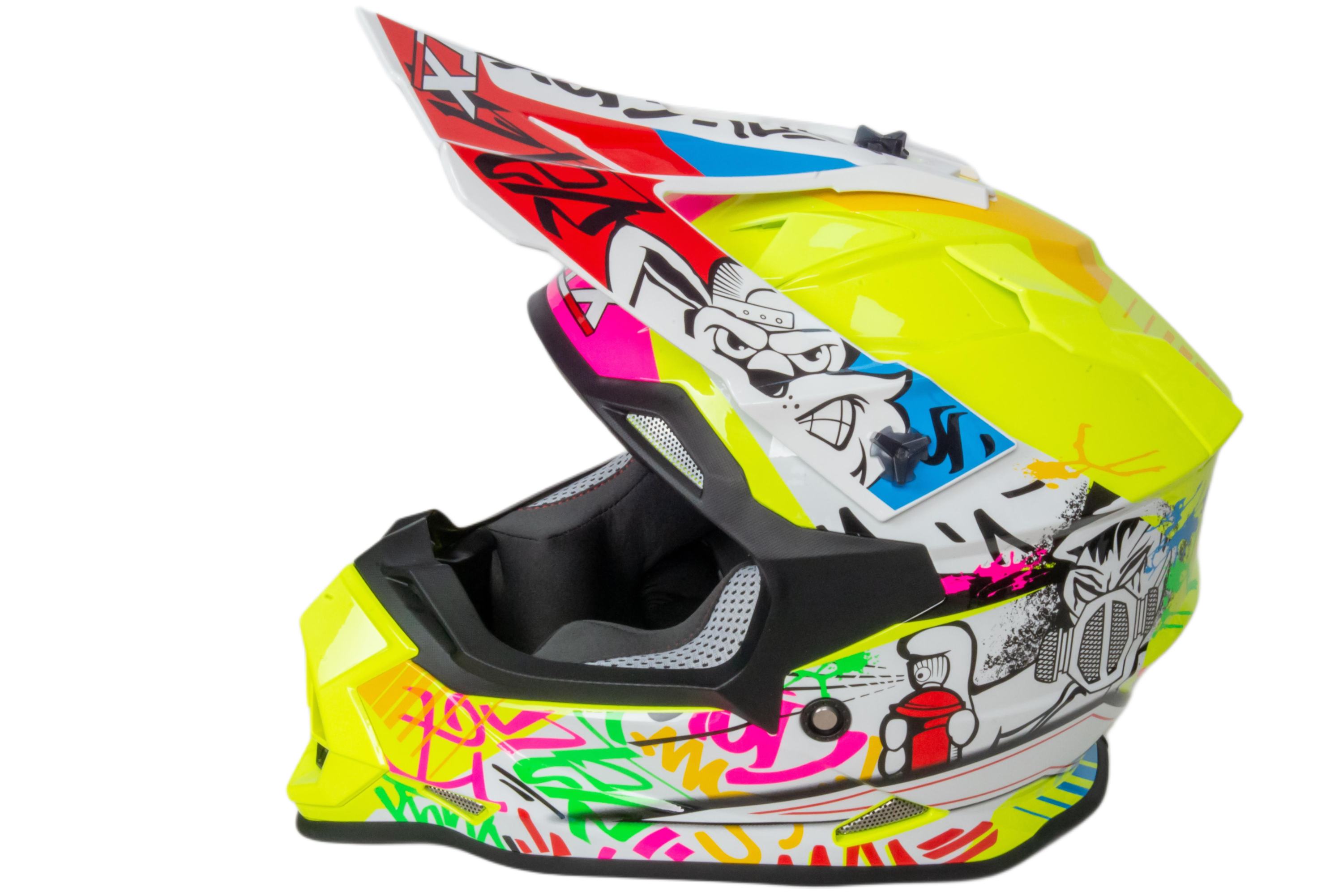 Шлем мото кроссовый GTX 632S №1 (M) FLUO YELLOW / RED BLUE детский (51-52)