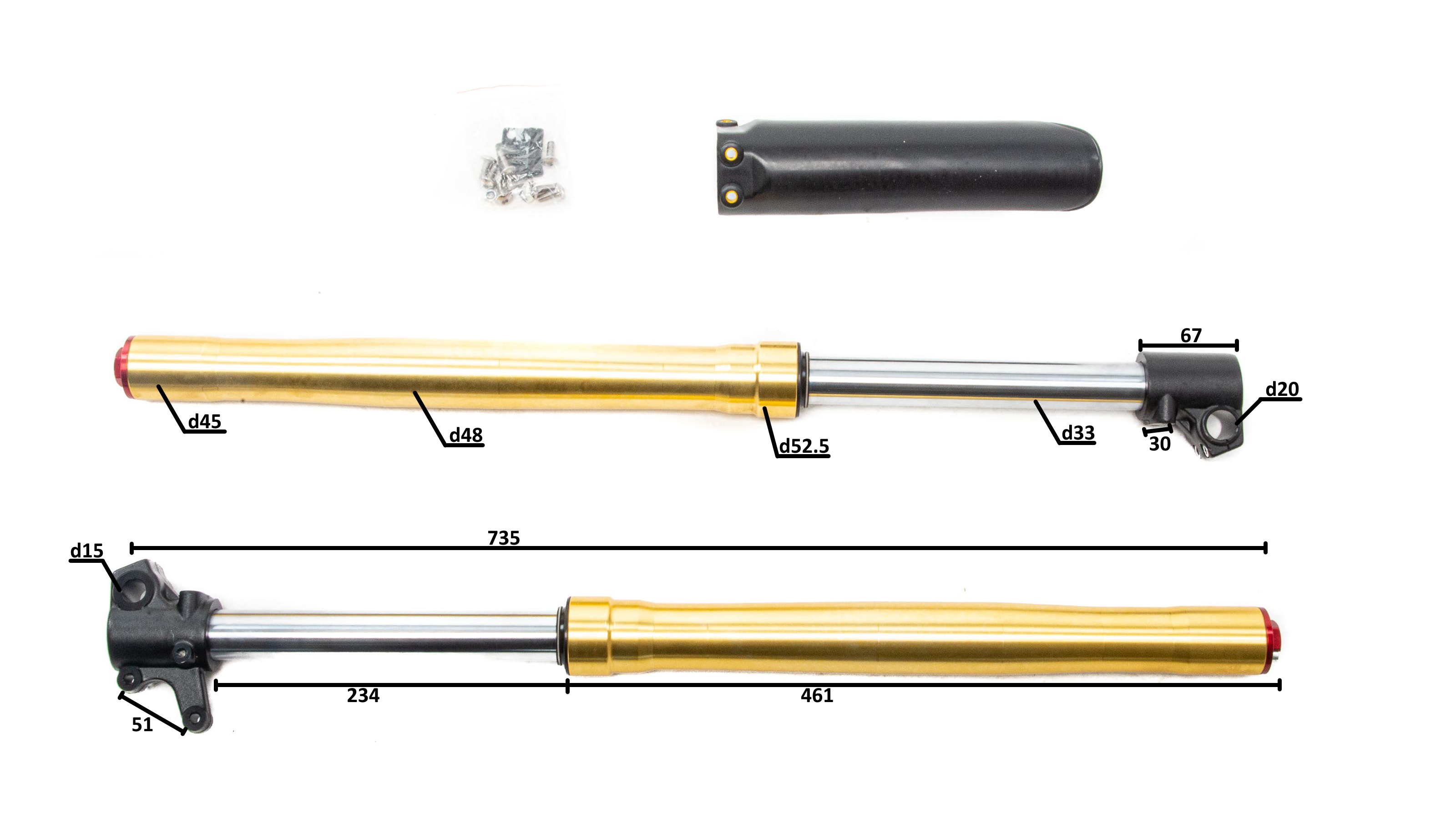 Амортизатор L=735 передний d45x48 (перья, компл.)